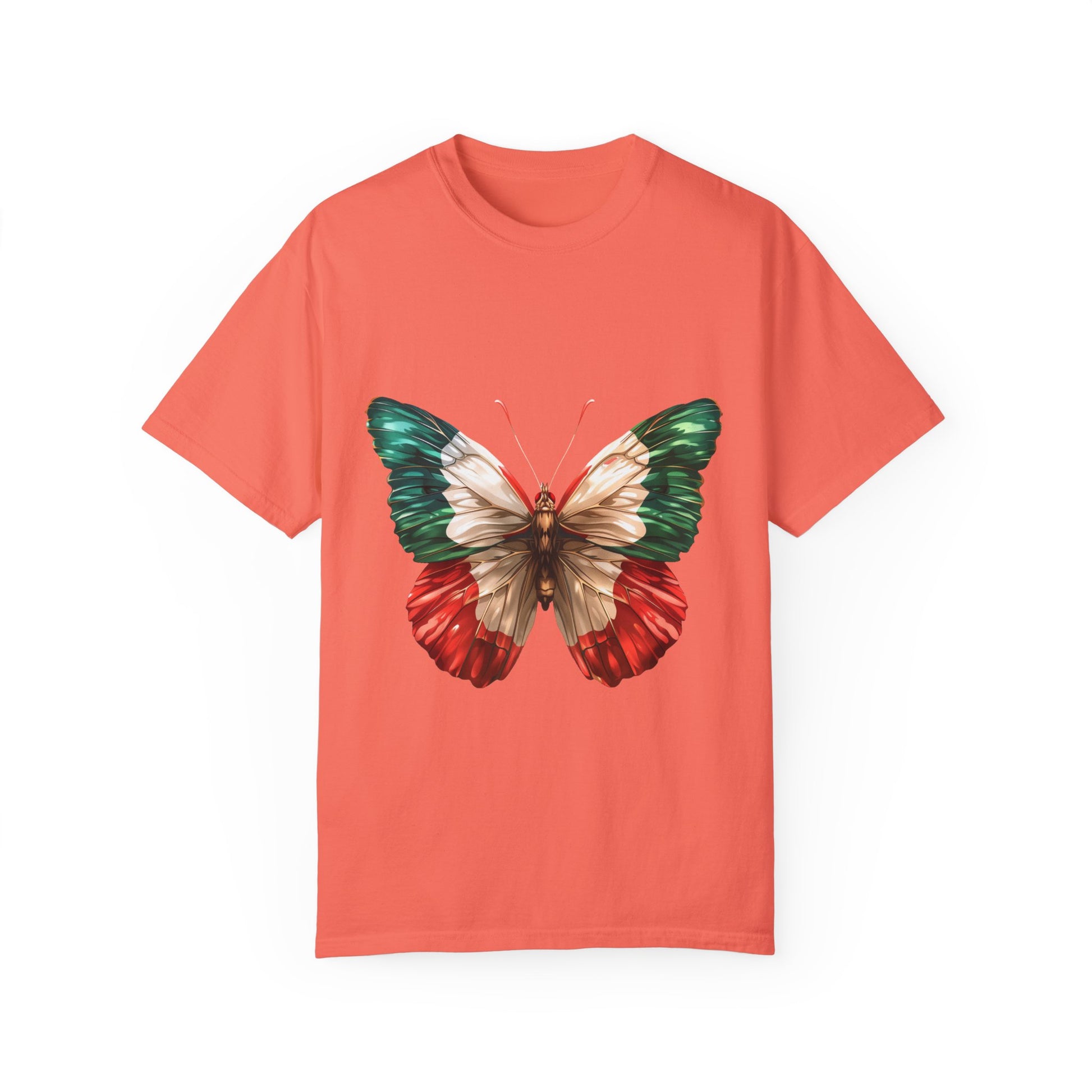 Mexico Flag Butterfly Graphic Unisex Garment Dyed T-shirt Cotton Funny Humorous Graphic Soft Premium Unisex Men Women Bright Salmon T-shirt Birthday Gift-6