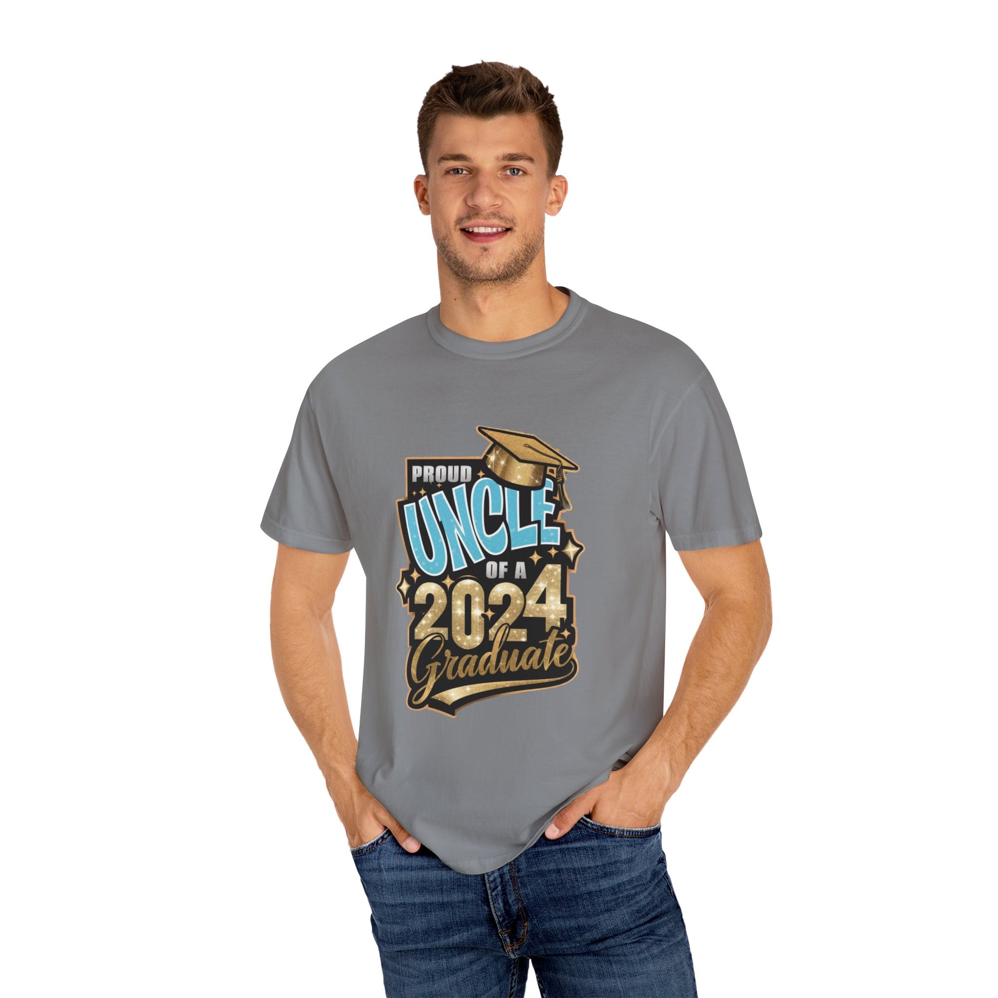 Proud Uncle of a 2024 Graduate Unisex Garment-dyed T-shirt Cotton Funny Humorous Graphic Soft Premium Unisex Men Women Grey T-shirt Birthday Gift-42