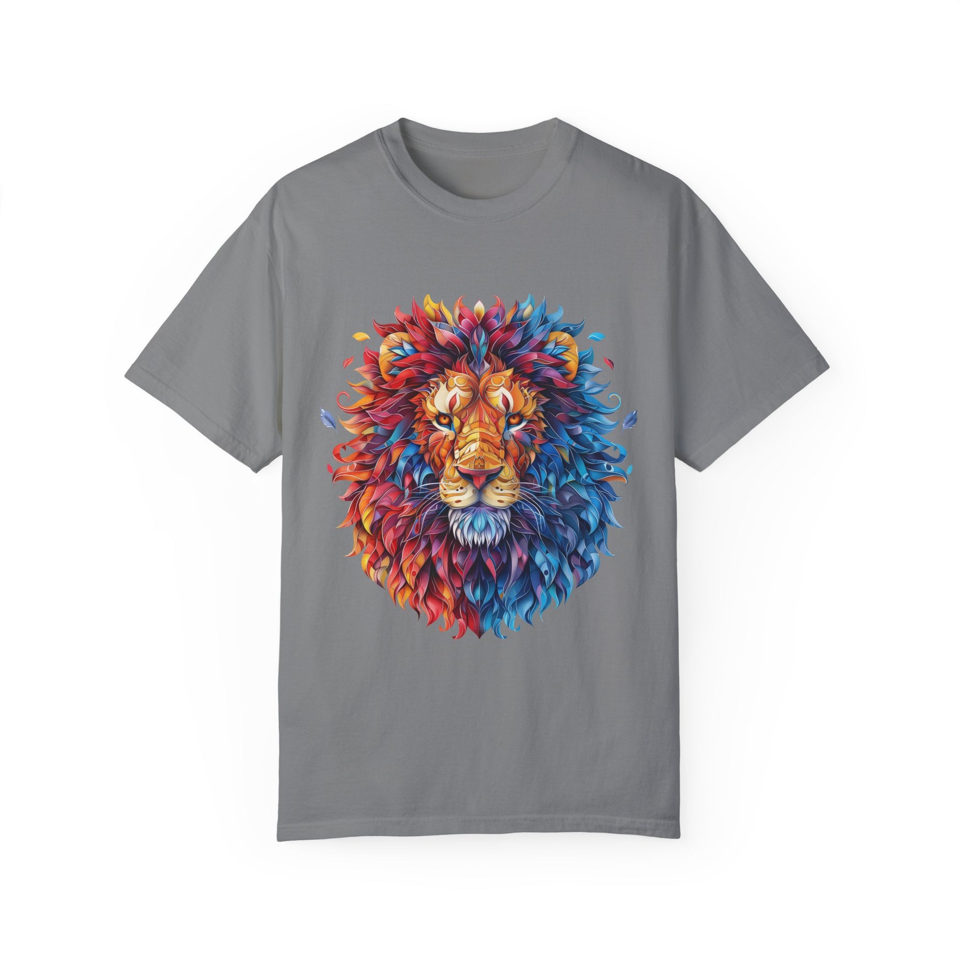 Lion Head Cool Graphic Design Novelty Unisex Garment-dyed T-shirt Cotton Funny Humorous Graphic Soft Premium Unisex Men Women Grey T-shirt Birthday Gift-9