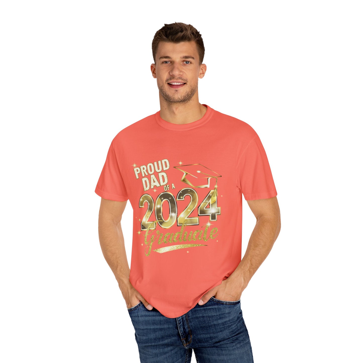 Proud of Dad 2024 Graduate Unisex Garment-dyed T-shirt Cotton Funny Humorous Graphic Soft Premium Unisex Men Women Bright Salmon T-shirt Birthday Gift-33