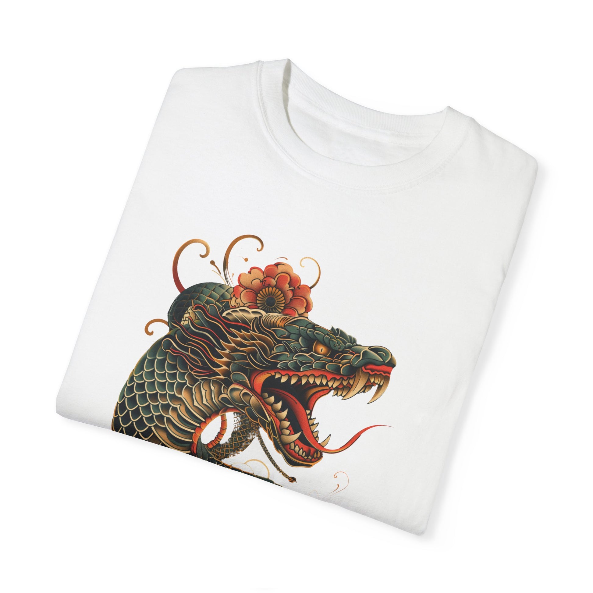 Irezumi Art King Cobra Snake Japanese Tattoo Style Graphic Unisex Garment-dyed T-shirt Cotton Funny Humorous Graphic Soft Premium Unisex Men Women White T-shirt Birthday Gift-23