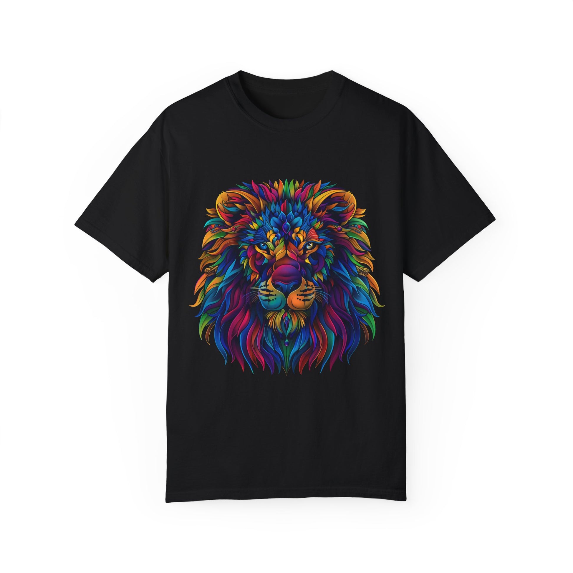 Lion Head Cool Graphic Design Novelty Unisex Garment-dyed T-shirt Cotton Funny Humorous Graphic Soft Premium Unisex Men Women Black T-shirt Birthday Gift-1