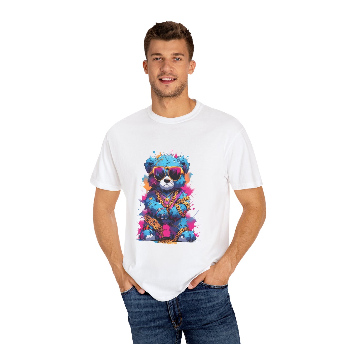 Hip Hop Teddy Bear Graphic Unisex Garment-dyed T-shirt Cotton Funny Humorous Graphic Soft Premium Unisex Men Women White T-shirt Birthday Gift-24