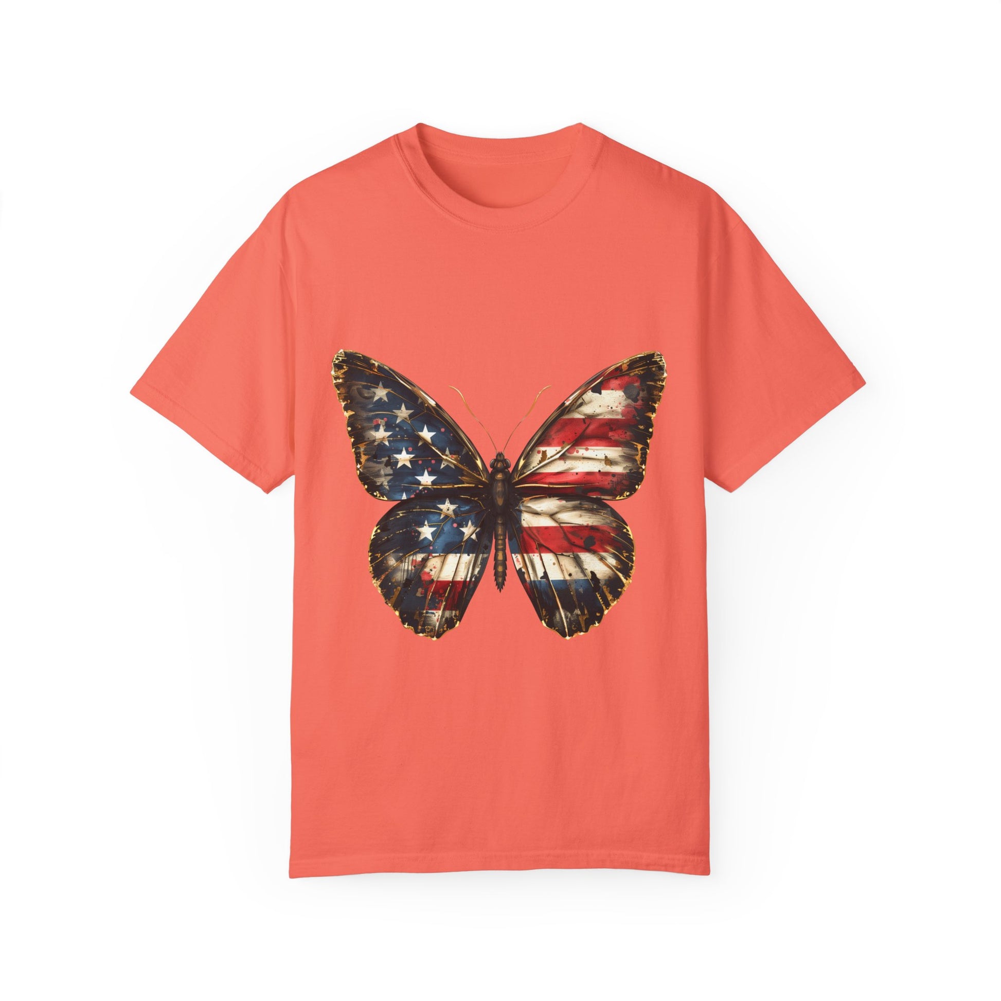 American Flag Butterfly Graphic Unisex Garment Dyed T-shirt Cotton Funny Humorous Graphic Soft Premium Unisex Men Women Bright Salmon T-shirt Birthday Gift-6