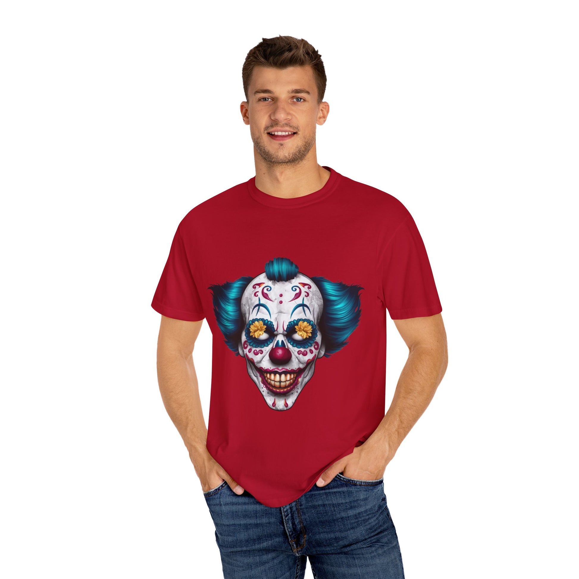 Funny Horror Scary Clown Face Urban Sarcastic Graphic Unisex Garment Dyed T-shirt Cotton Funny Humorous Graphic Soft Premium Unisex Men Women Red T-shirt Birthday Gift-21