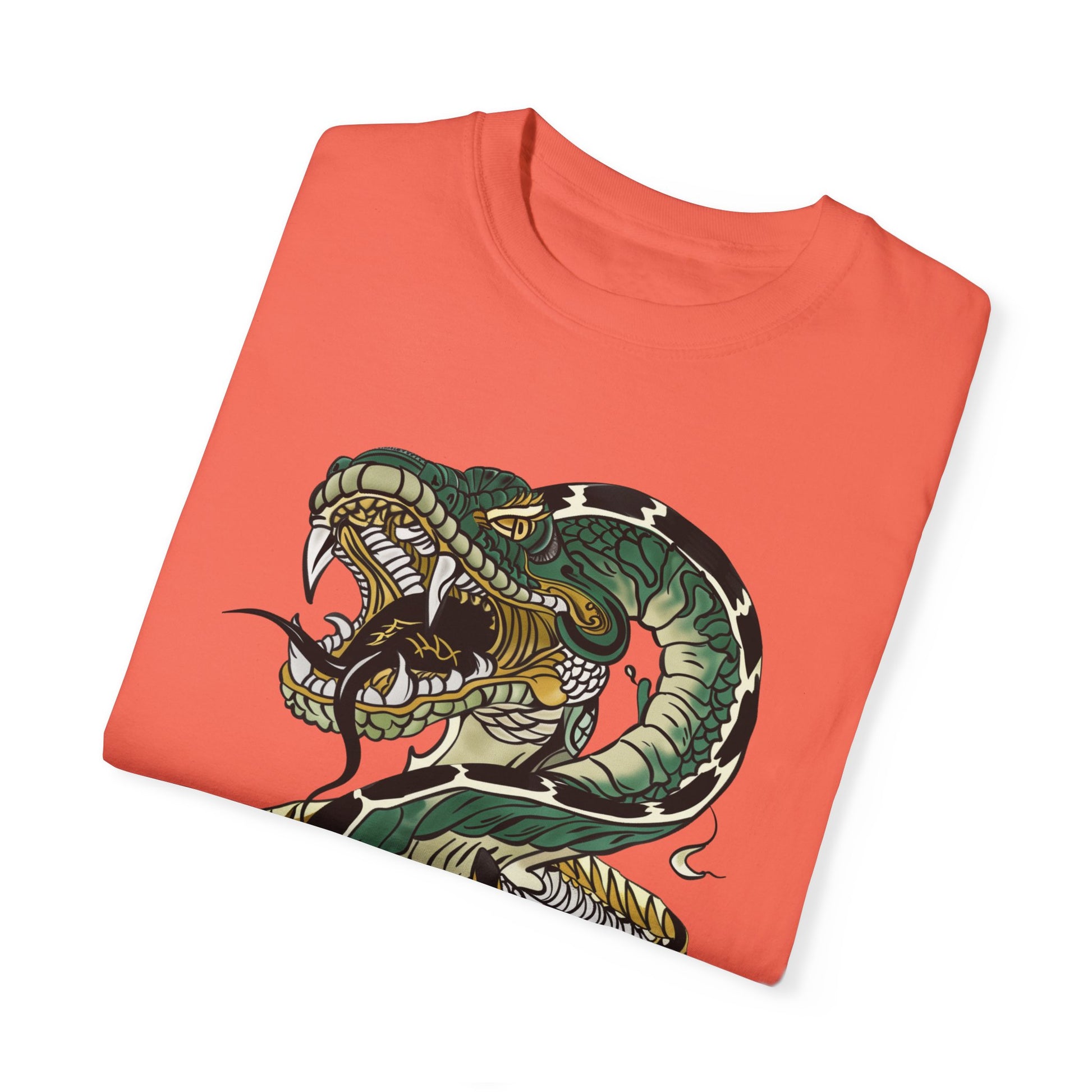 Irezumi Art King Cobra Snake Japanese Tattoo Style Graphic Unisex Garment-dyed T-shirt Cotton Funny Humorous Graphic Soft Premium Unisex Men Women Bright Salmon T-shirt Birthday Gift-32