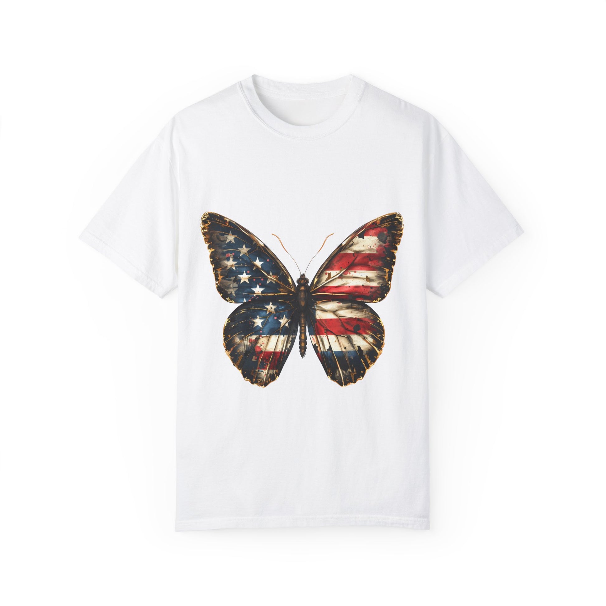 American Flag Butterfly Graphic Unisex Garment Dyed T-shirt Cotton Funny Humorous Graphic Soft Premium Unisex Men Women White T-shirt Birthday Gift-3