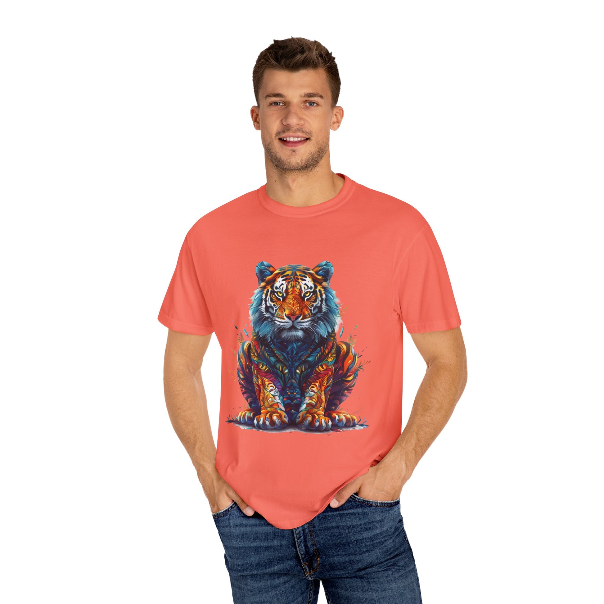 Lion Head Cool Graphic Design Novelty Unisex Garment-dyed T-shirt Cotton Funny Humorous Graphic Soft Premium Unisex Men Women Bright Salmon T-shirt Birthday Gift-33