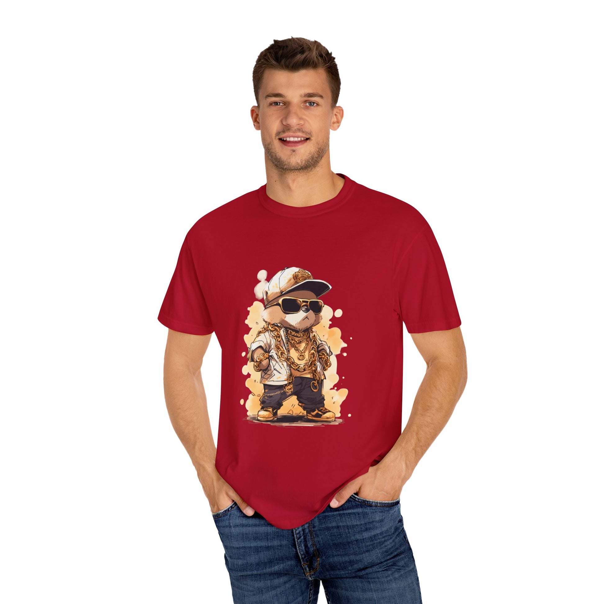 Hip Hop Teddy Bear Graphic Unisex Garment-dyed T-shirt Cotton Funny Humorous Graphic Soft Premium Unisex Men Women Red T-shirt Birthday Gift-21