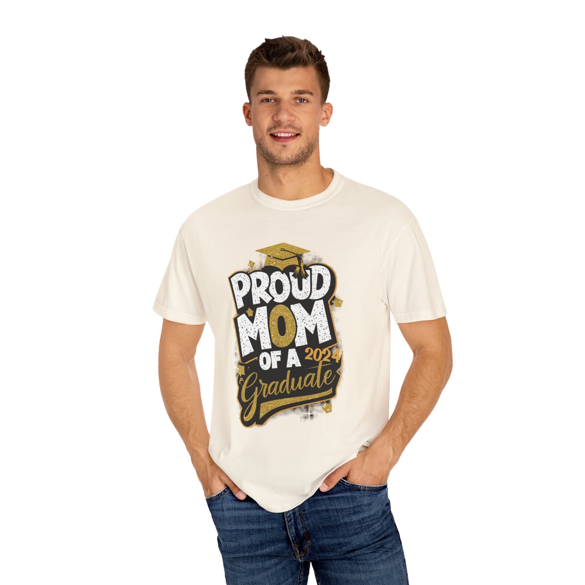Proud Mom of a 2024 Graduate Unisex Garment-dyed T-shirt Cotton Funny Humorous Graphic Soft Premium Unisex Men Women Ivory T-shirt Birthday Gift-45