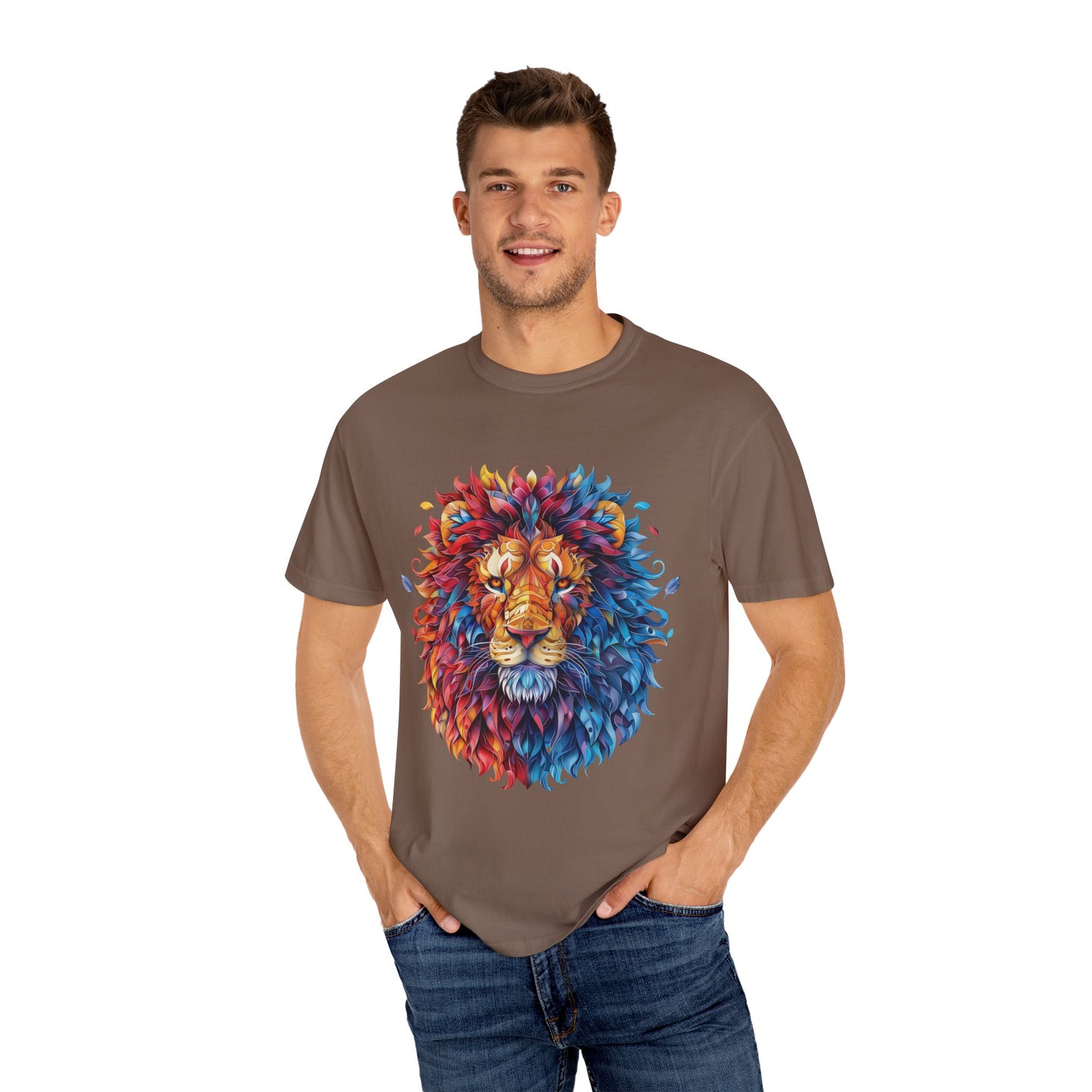 Lion Head Cool Graphic Design Novelty Unisex Garment-dyed T-shirt Cotton Funny Humorous Graphic Soft Premium Unisex Men Women Espresso T-shirt Birthday Gift-60