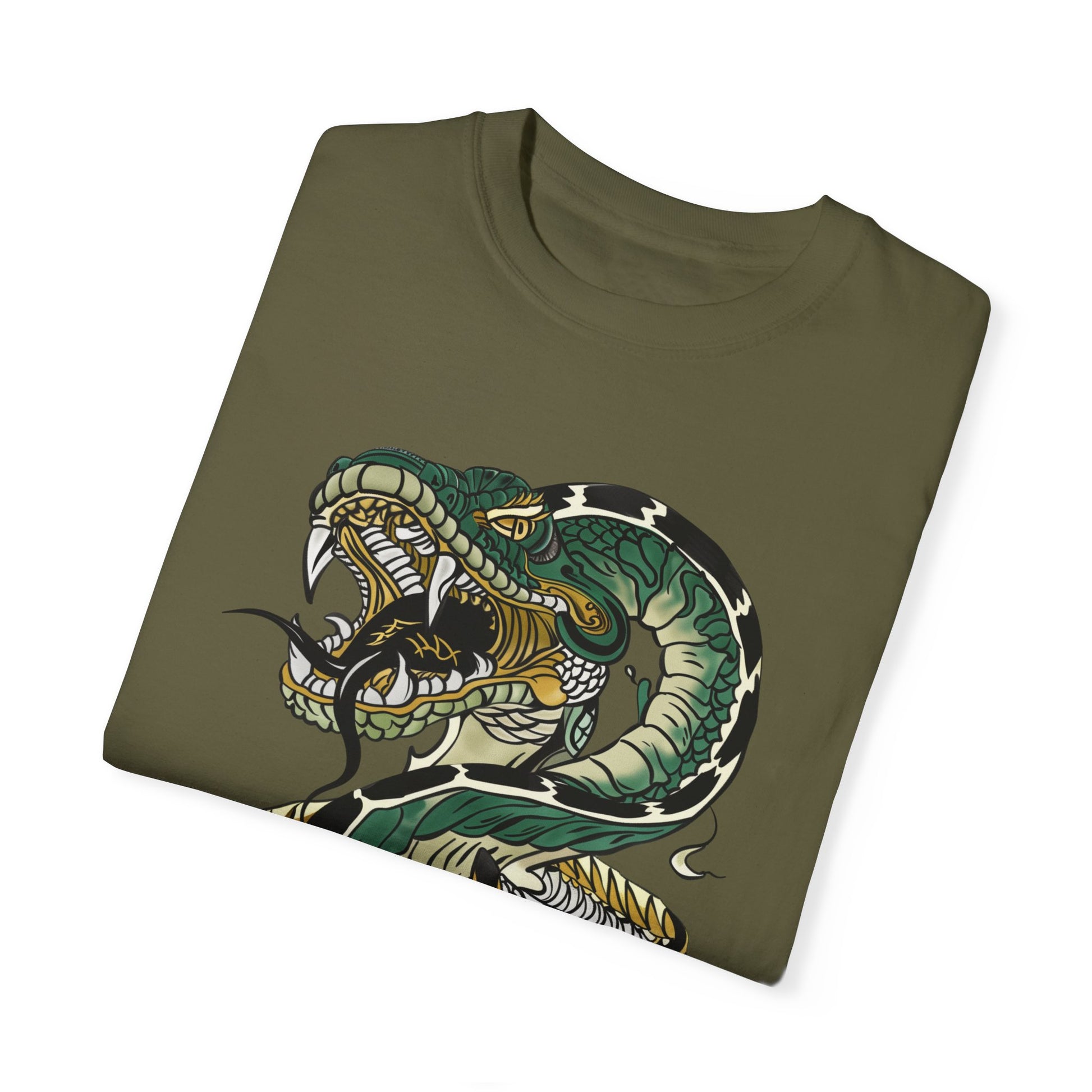 Irezumi Art King Cobra Snake Japanese Tattoo Style Graphic Unisex Garment-dyed T-shirt Cotton Funny Humorous Graphic Soft Premium Unisex Men Women Sage T-shirt Birthday Gift-53