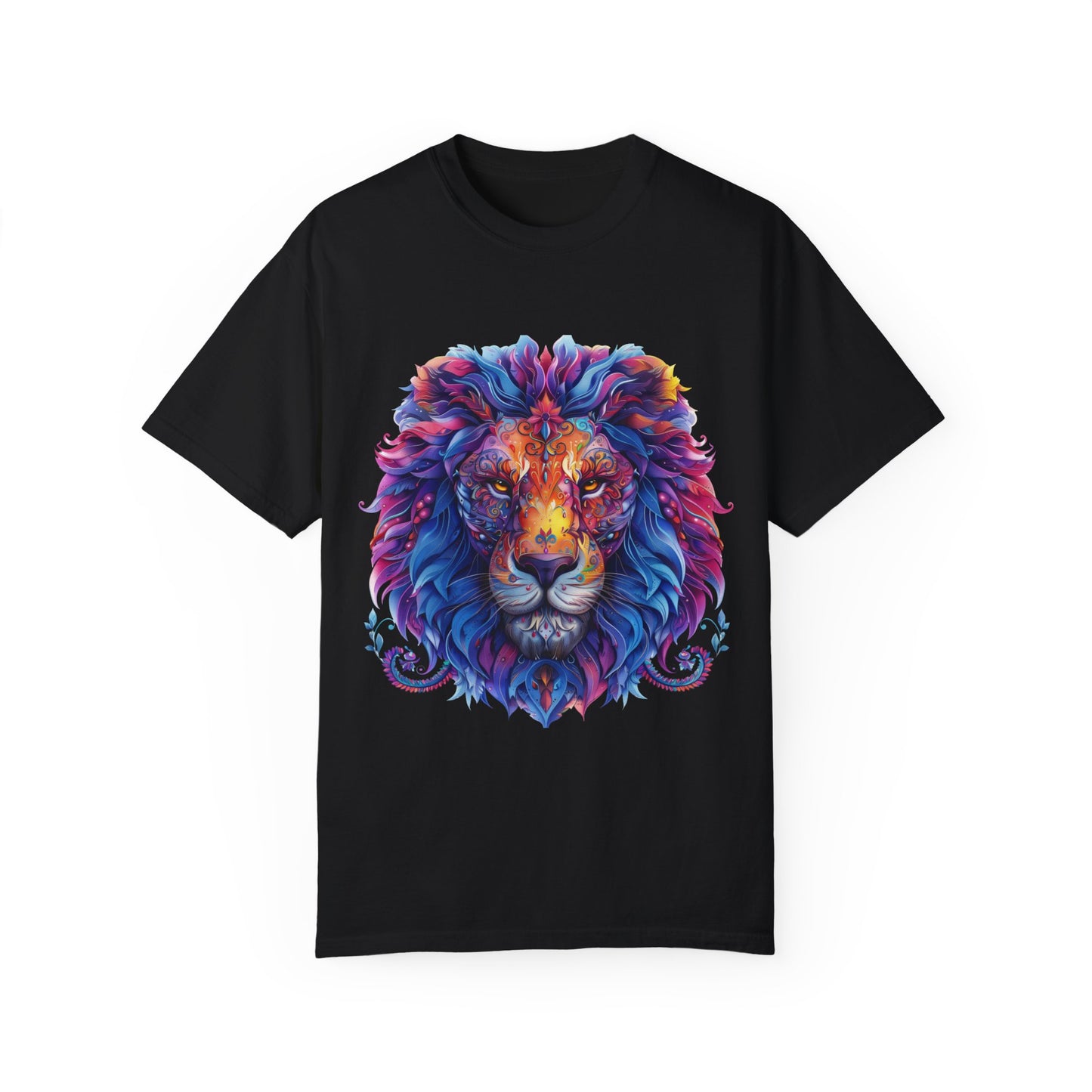 Lion Head Cool Graphic Design Novelty Unisex Garment-dyed T-shirt Cotton Funny Humorous Graphic Soft Premium Unisex Men Women Black T-shirt Birthday Gift-1