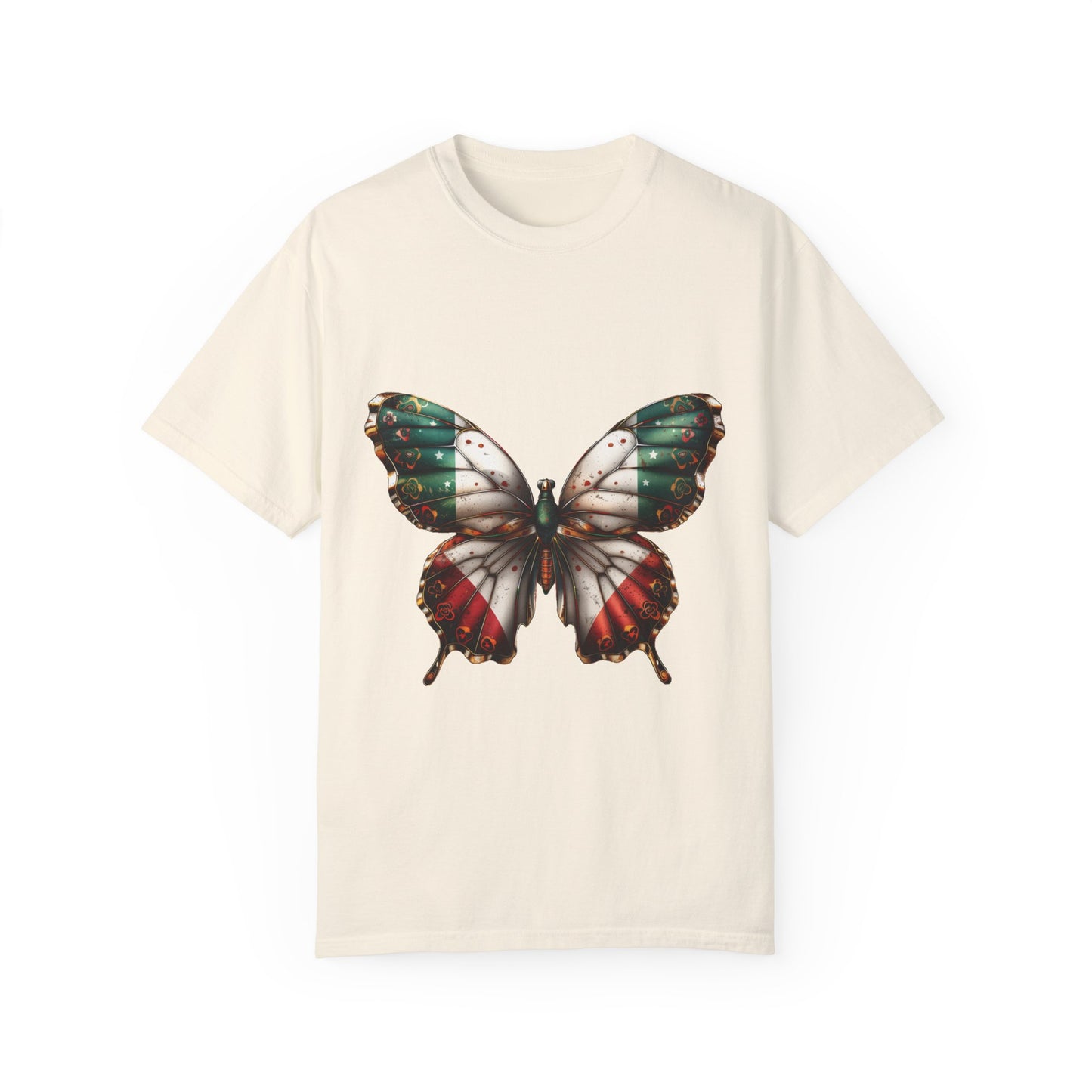 Mexican Pride Flag Butterfly Graphic Unisex Garment Dyed T-shirt Cotton Funny Humorous Graphic Soft Premium Unisex Men Women Ivory T-shirt Birthday Gift-10