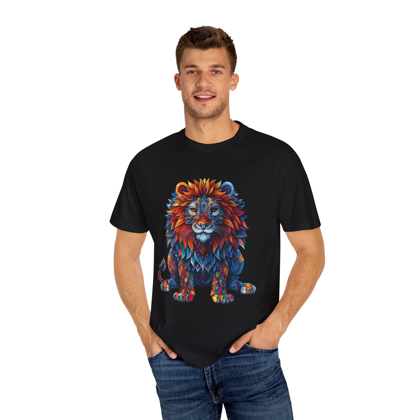 Lion Head Cool Graphic Design Novelty Unisex Garment-dyed T-shirt Cotton Funny Humorous Graphic Soft Premium Unisex Men Women Black T-shirt Birthday Gift-18
