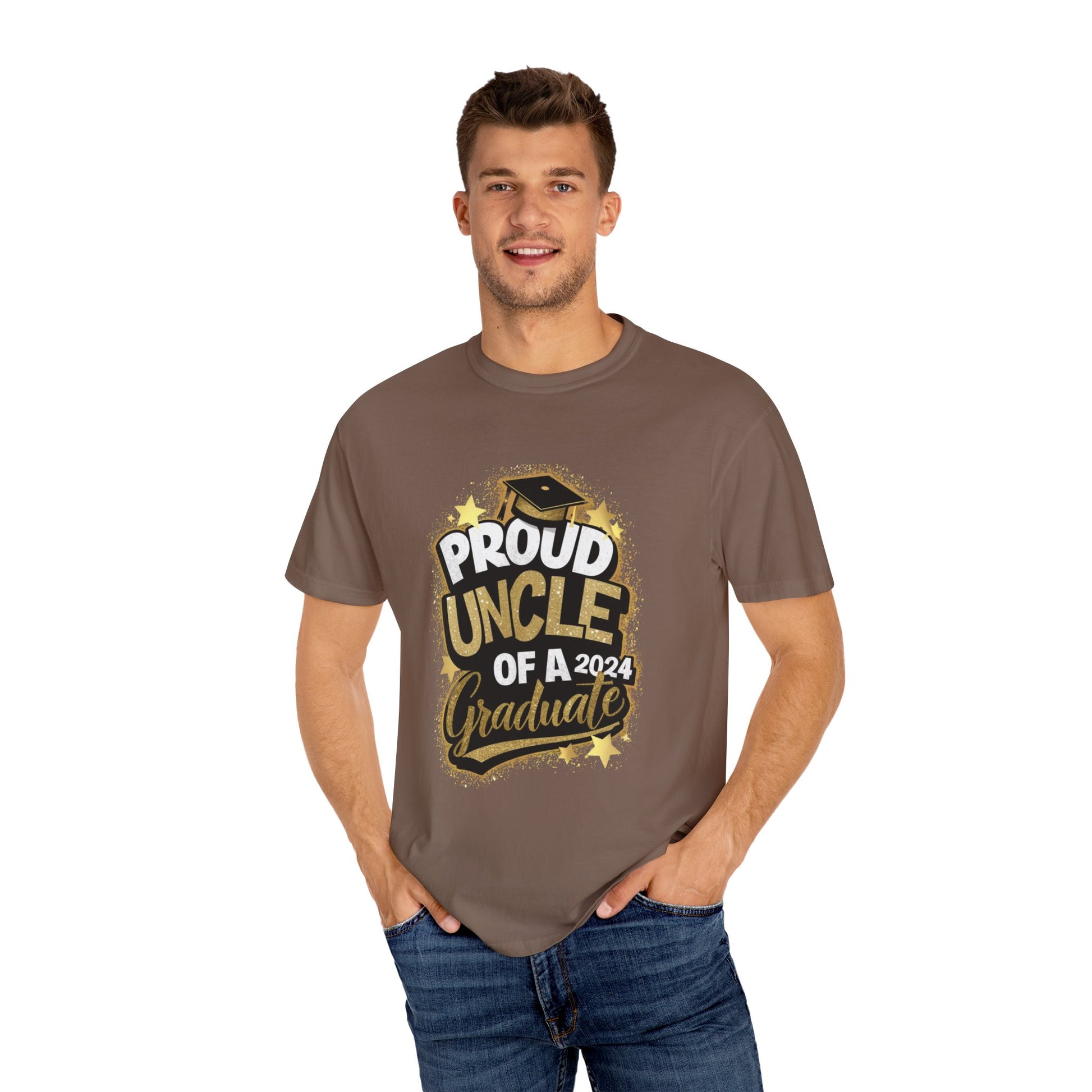 Proud Uncle of a 2024 Graduate Unisex Garment-dyed T-shirt Cotton Funny Humorous Graphic Soft Premium Unisex Men Women Espresso T-shirt Birthday Gift-60