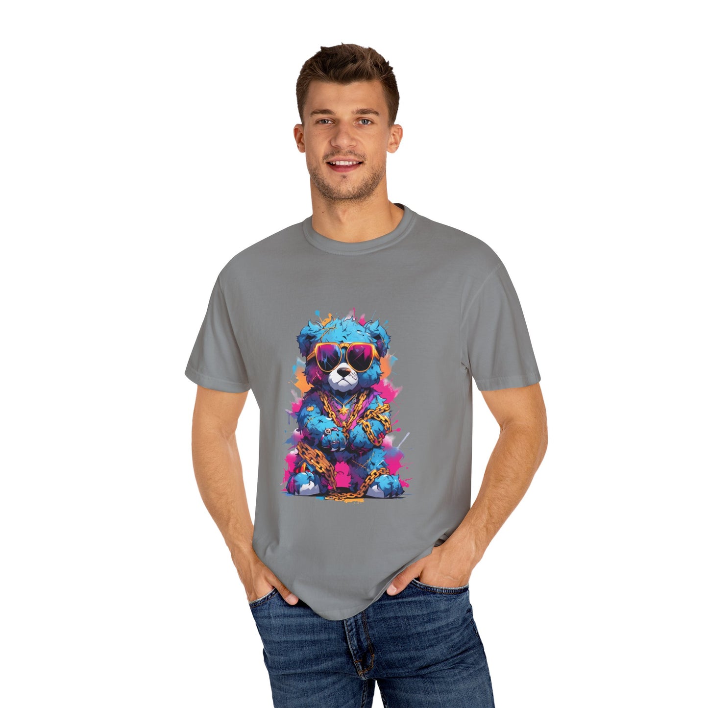 Hip Hop Teddy Bear Graphic Unisex Garment-dyed T-shirt Cotton Funny Humorous Graphic Soft Premium Unisex Men Women Granite T-shirt Birthday Gift-27