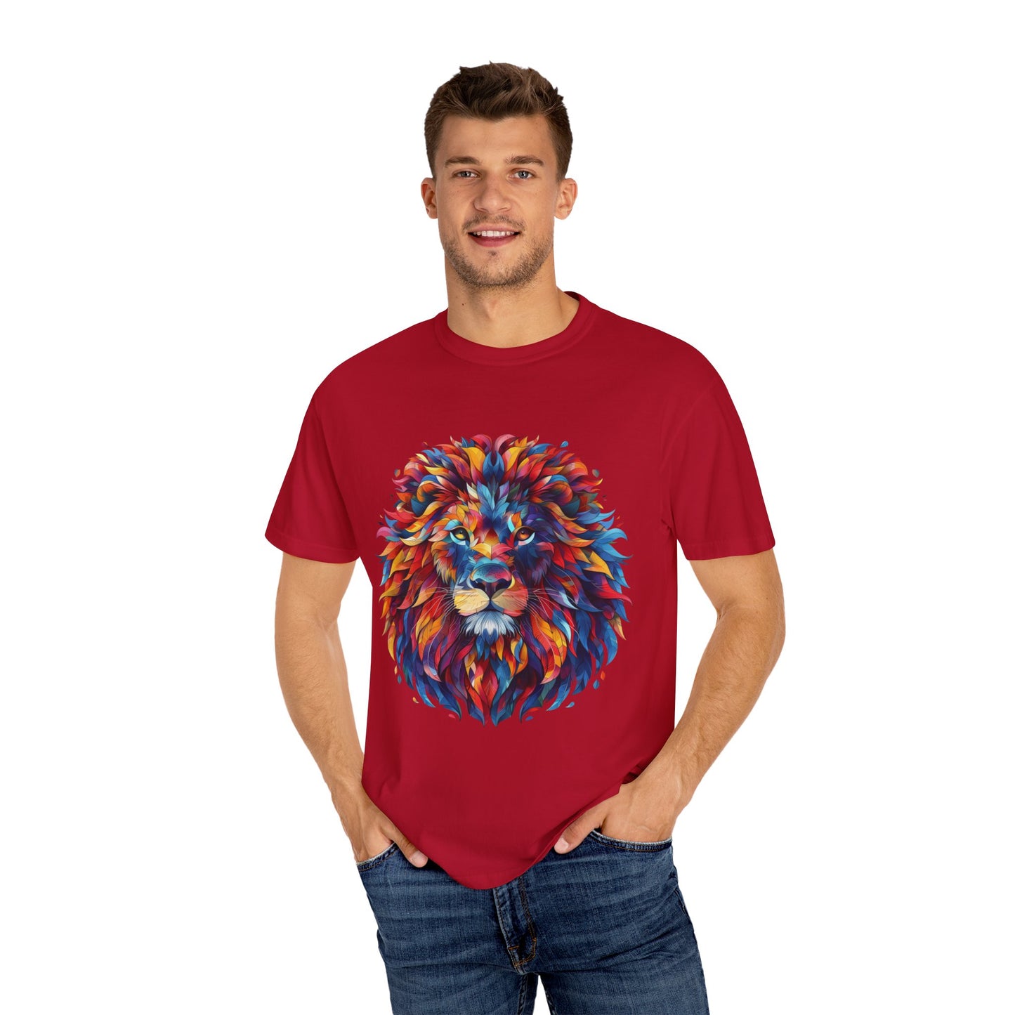 Lion Head Cool Graphic Design Novelty Unisex Garment-dyed T-shirt Cotton Funny Humorous Graphic Soft Premium Unisex Men Women Red T-shirt Birthday Gift-21