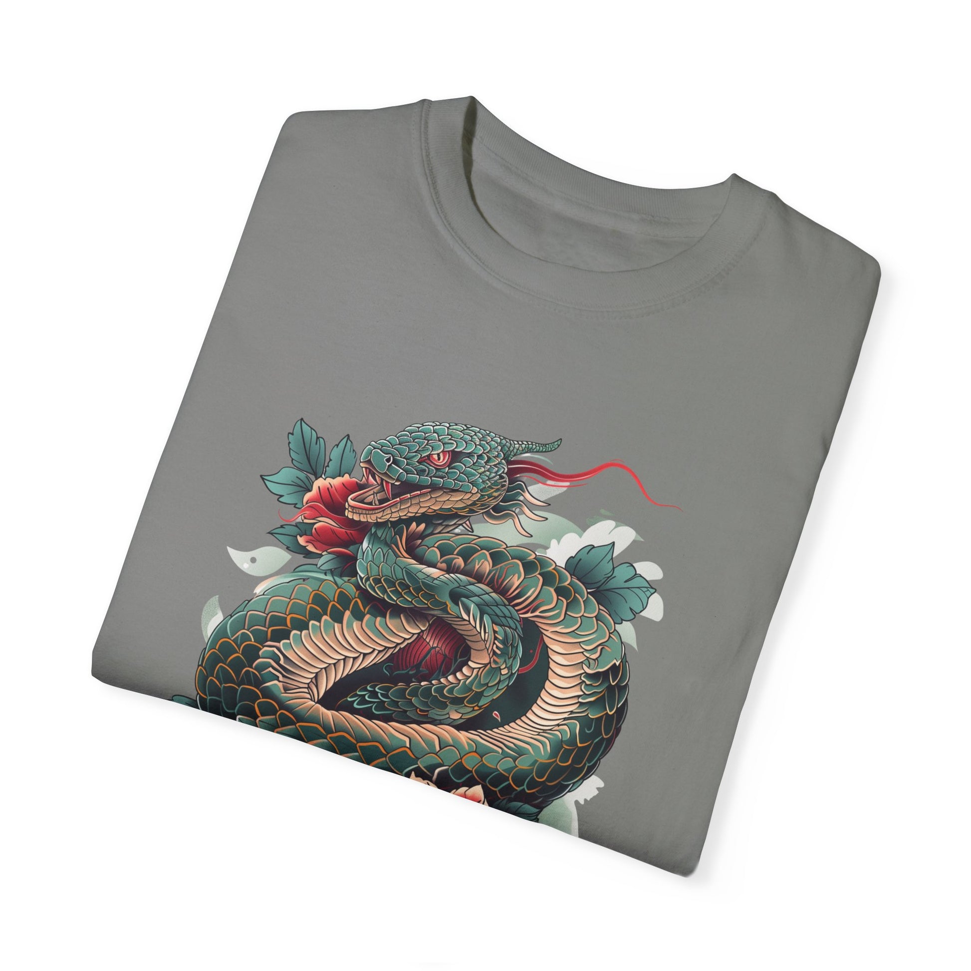 Irezumi Art King Cobra Snake Japanese Tattoo Style Graphic Unisex Garment-dyed T-shirt Cotton Funny Humorous Graphic Soft Premium Unisex Men Women Granite T-shirt Birthday Gift-26