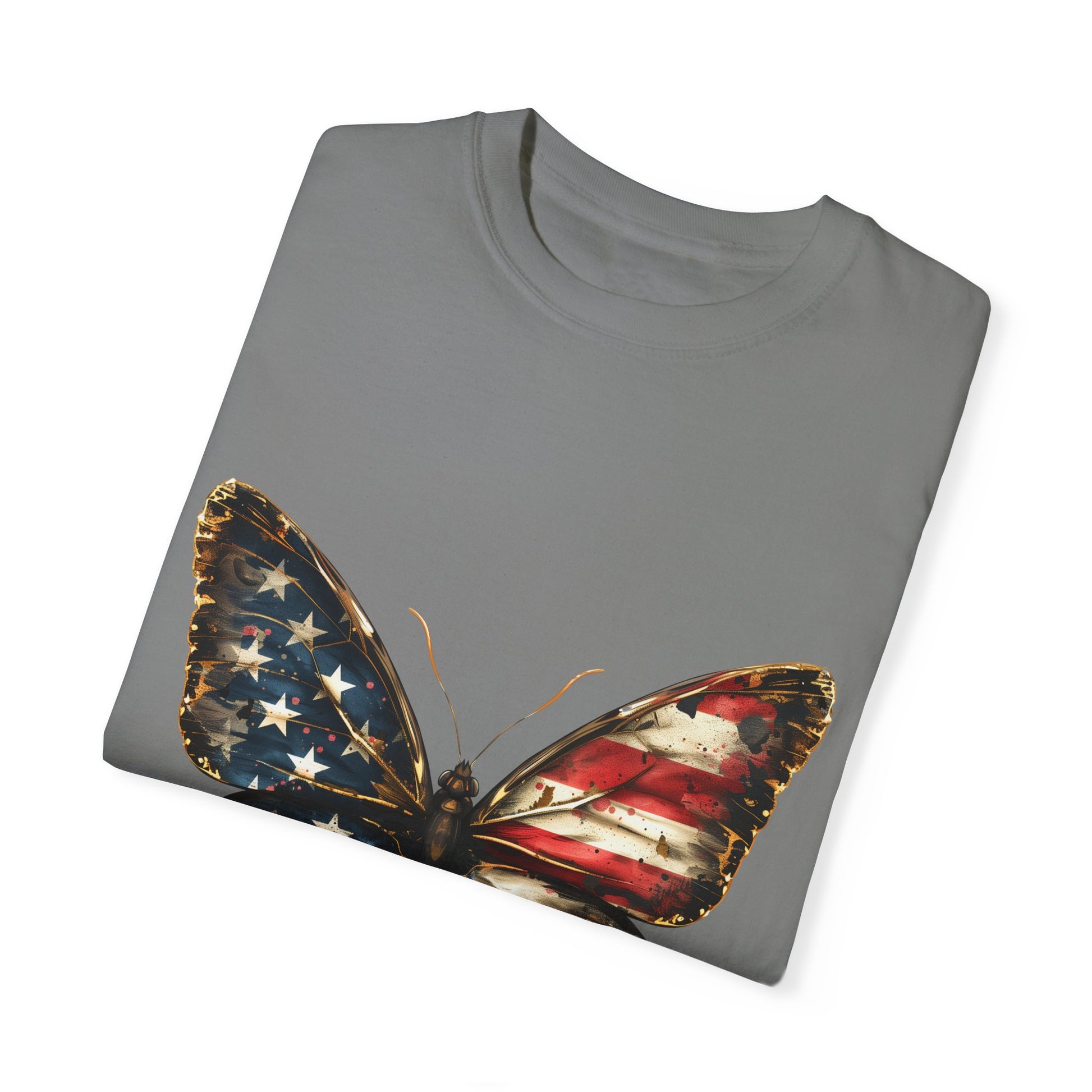 American Flag Butterfly Graphic Unisex Garment Dyed T-shirt Cotton Funny Humorous Graphic Soft Premium Unisex Men Women Grey T-shirt Birthday Gift-41