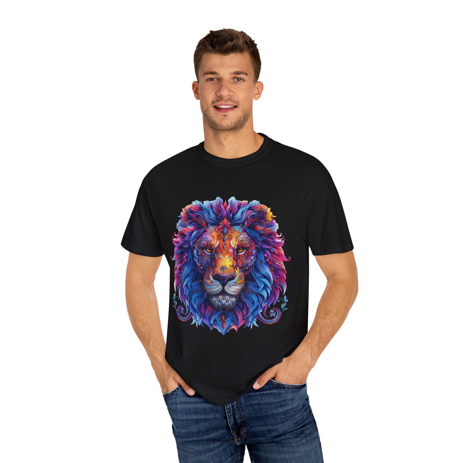 Lion Head Cool Graphic Design Novelty Unisex Garment-dyed T-shirt Cotton Funny Humorous Graphic Soft Premium Unisex Men Women Black T-shirt Birthday Gift-18