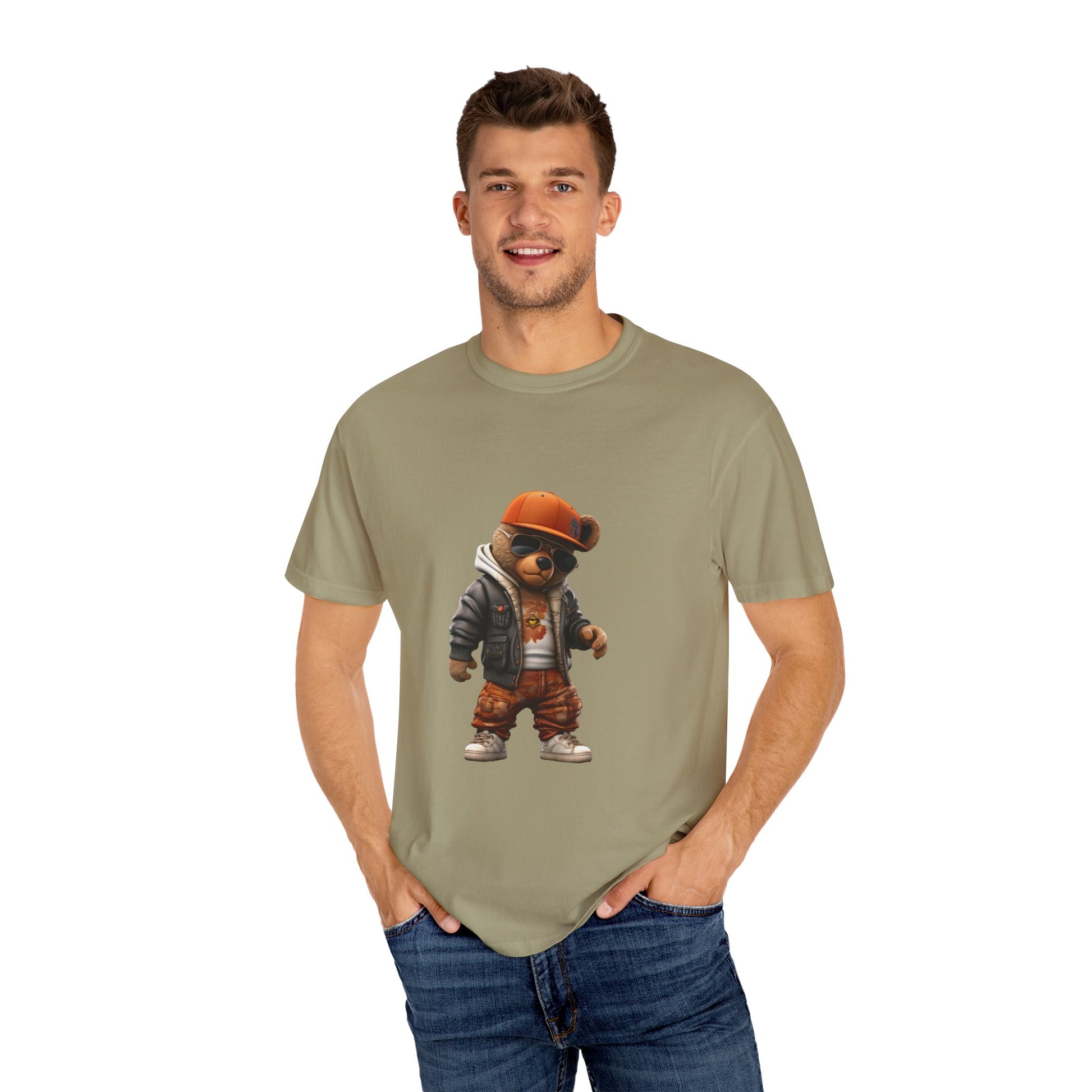 Hip Hop Teddy Bear Graphic Unisex Garment-dyed T-shirt Cotton Funny Humorous Graphic Soft Premium Unisex Men Women Khaki T-shirt Birthday Gift-48