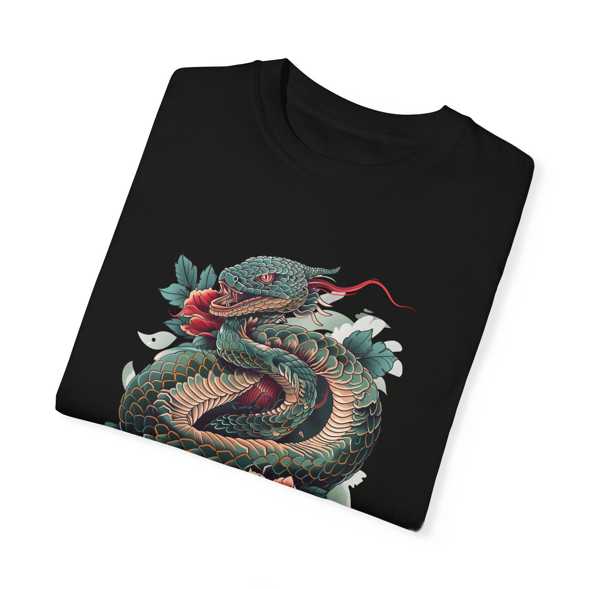 Irezumi Art King Cobra Snake Japanese Tattoo Style Graphic Unisex Garment-dyed T-shirt Cotton Funny Humorous Graphic Soft Premium Unisex Men Women Black T-shirt Birthday Gift-17