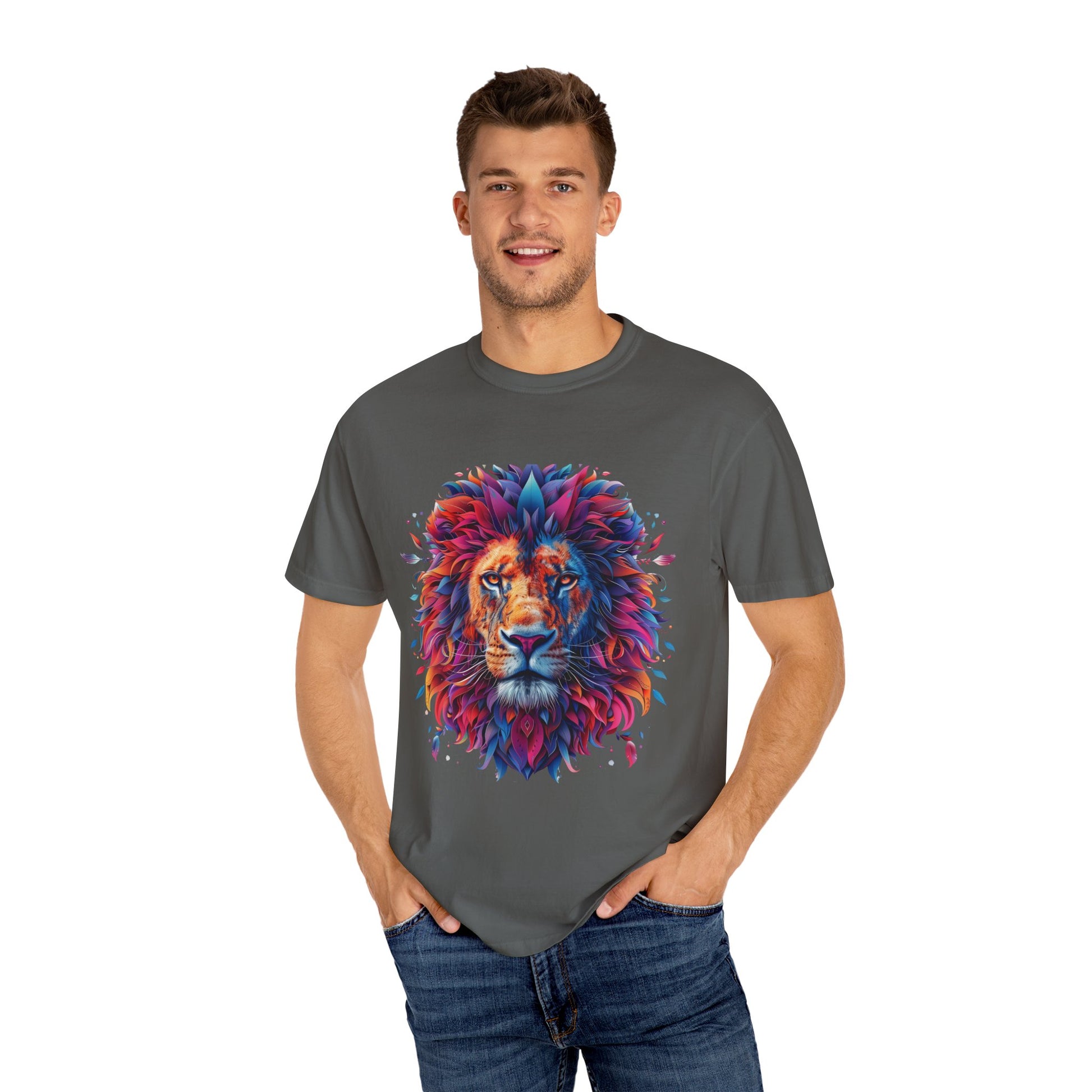 Lion Head Cool Graphic Design Novelty Unisex Garment-dyed T-shirt Cotton Funny Humorous Graphic Soft Premium Unisex Men Women Pepper T-shirt Birthday Gift-51