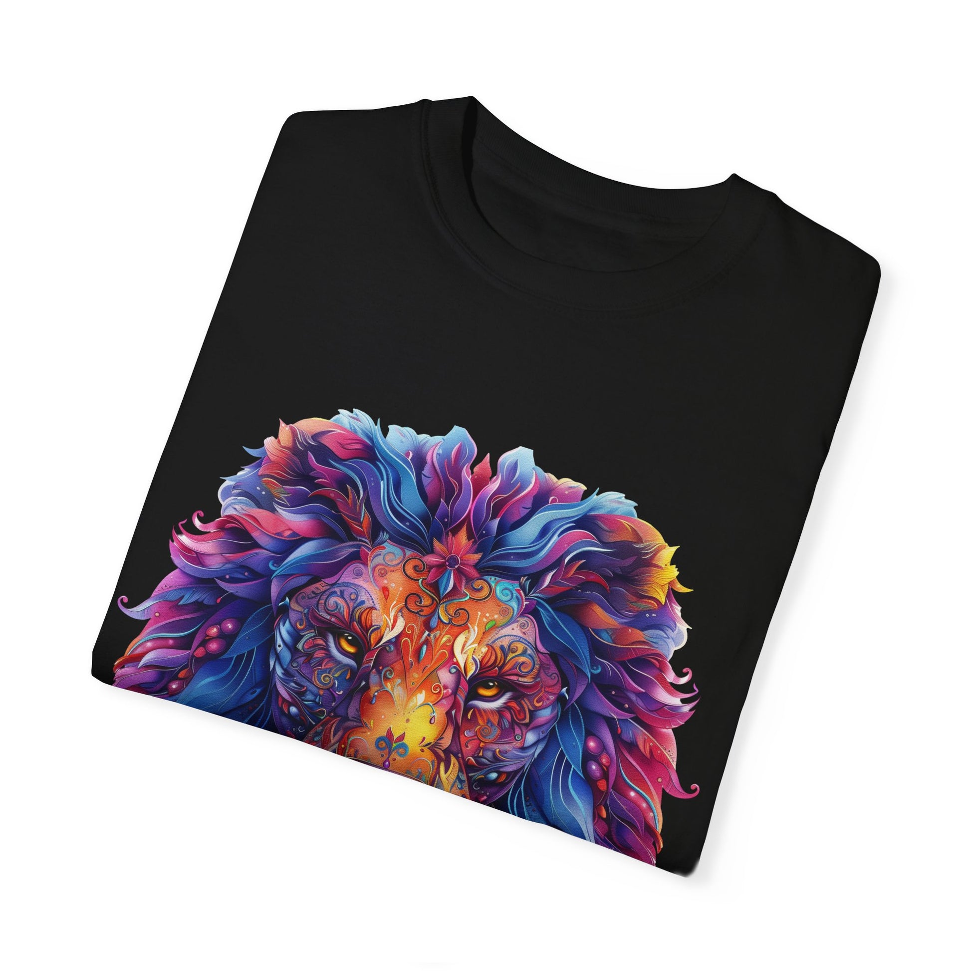 Lion Head Cool Graphic Design Novelty Unisex Garment-dyed T-shirt Cotton Funny Humorous Graphic Soft Premium Unisex Men Women Black T-shirt Birthday Gift-17