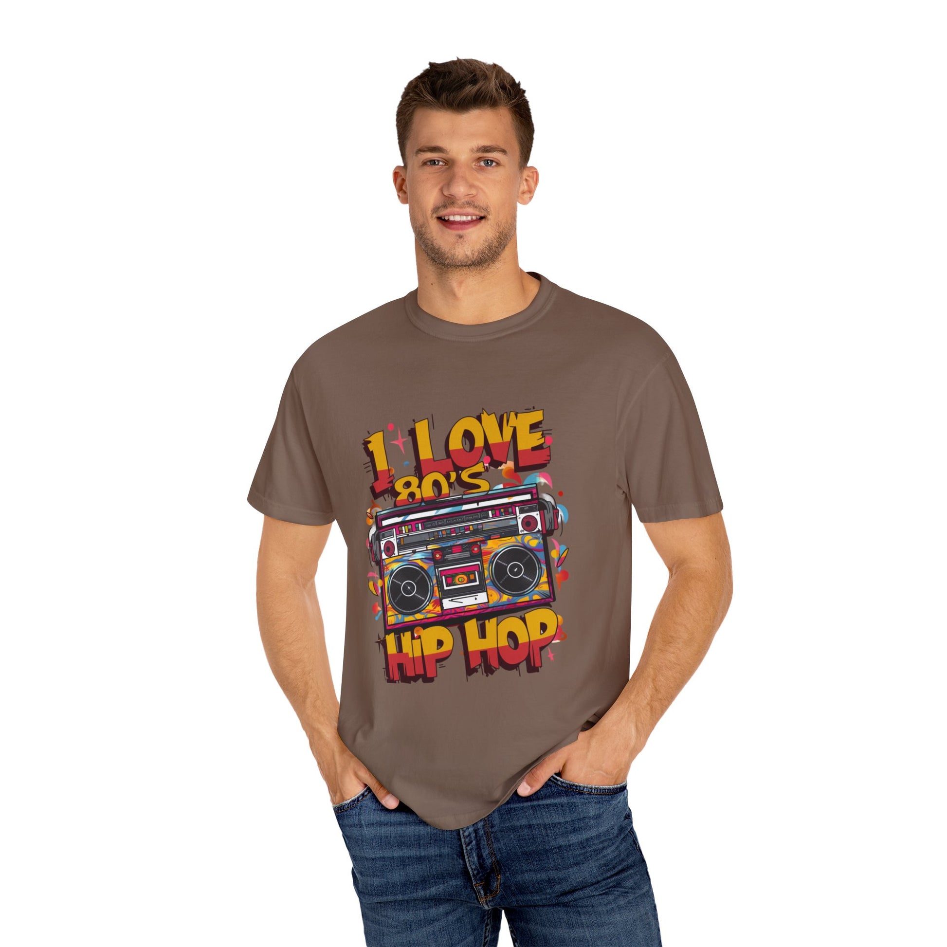 I Love 80's Hip Hop Graphic Unisex Garment-dyed T-shirt Cotton Funny Humorous Graphic Soft Premium Unisex Men Women Espresso T-shirt Birthday Gift-60