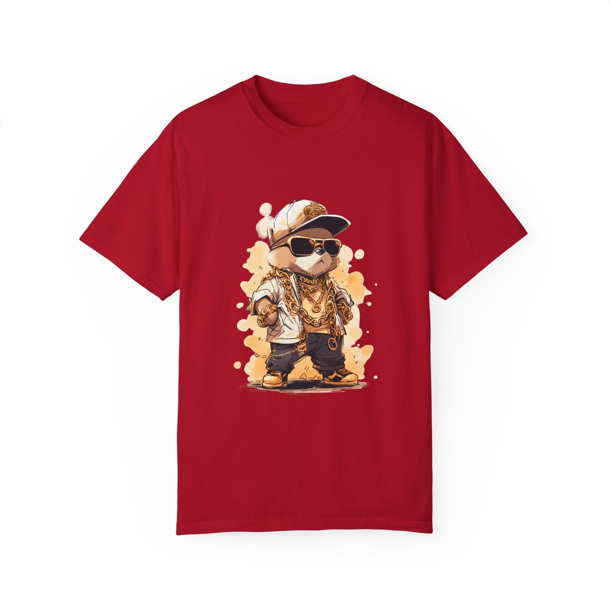 Hip Hop Teddy Bear Graphic Unisex Garment-dyed T-shirt Cotton Funny Humorous Graphic Soft Premium Unisex Men Women Red T-shirt Birthday Gift-2