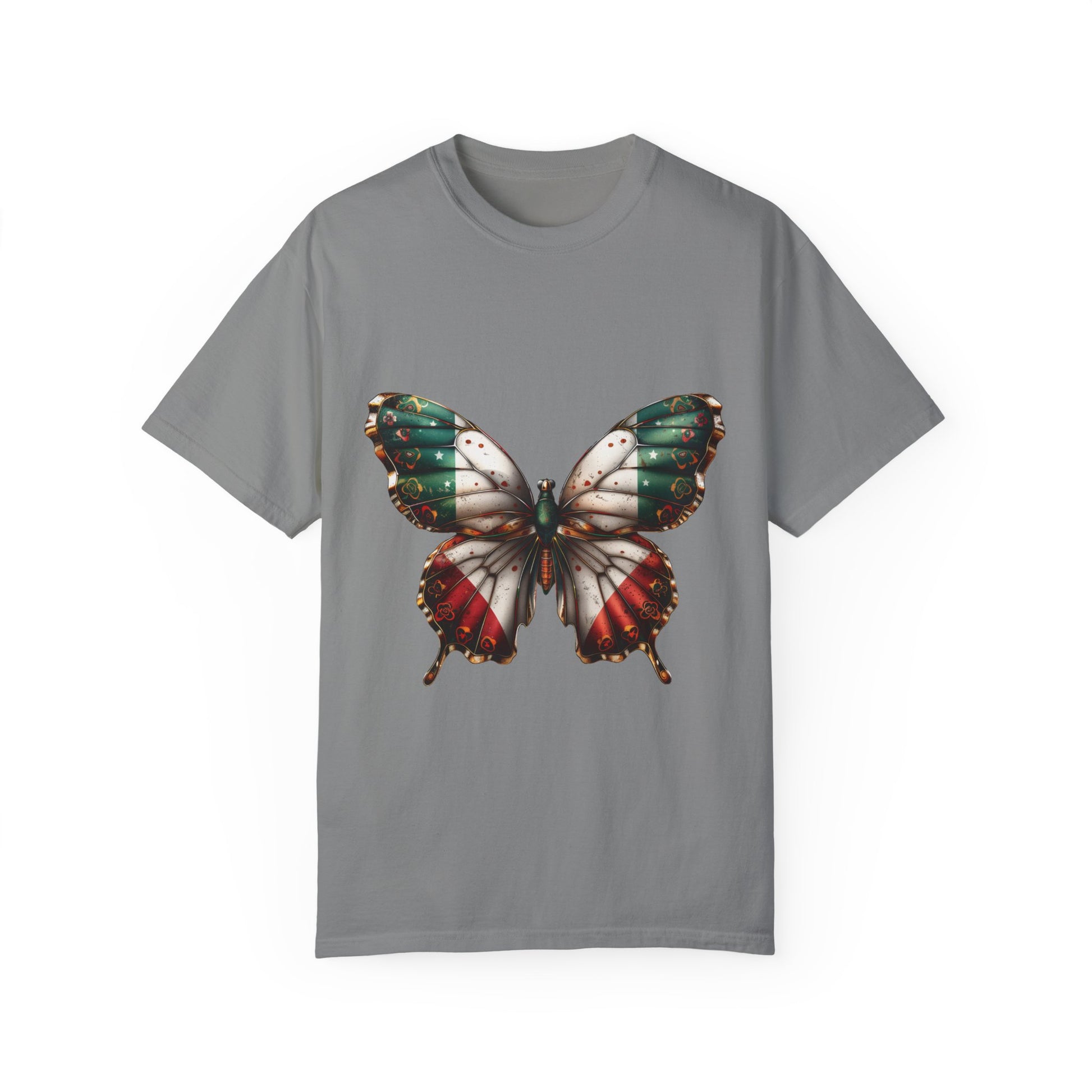 Mexican Pride Flag Butterfly Graphic Unisex Garment Dyed T-shirt Cotton Funny Humorous Graphic Soft Premium Unisex Men Women Granite T-shirt Birthday Gift-4