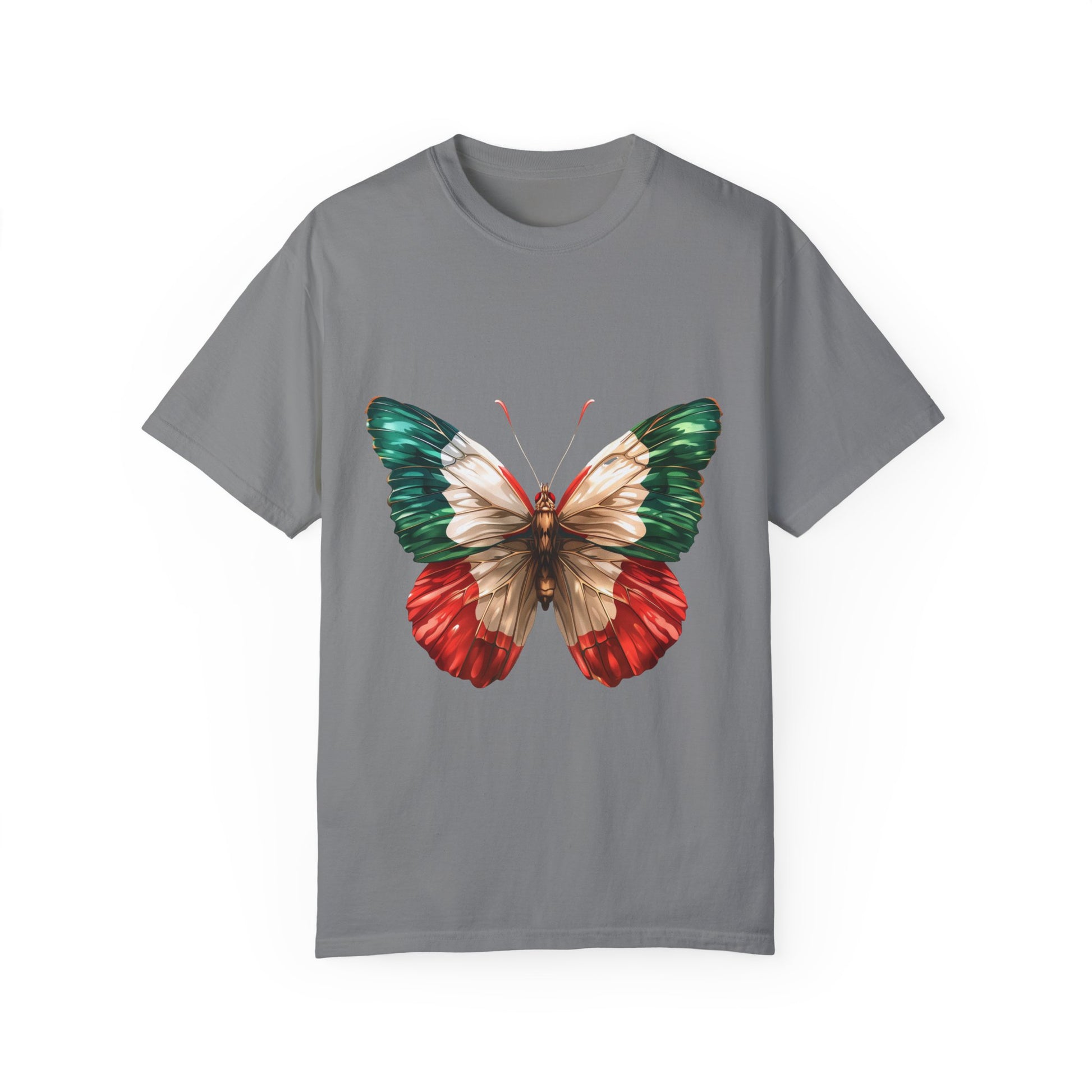 Mexico Flag Butterfly Graphic Unisex Garment Dyed T-shirt Cotton Funny Humorous Graphic Soft Premium Unisex Men Women Grey T-shirt Birthday Gift-9