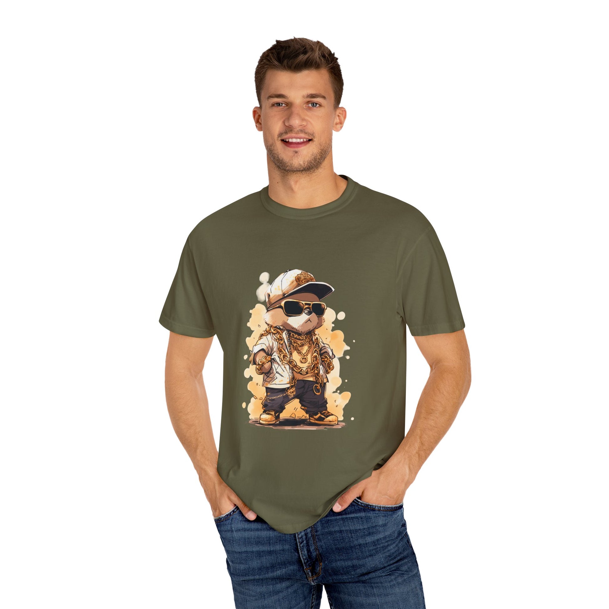 Hip Hop Teddy Bear Graphic Unisex Garment-dyed T-shirt Cotton Funny Humorous Graphic Soft Premium Unisex Men Women Sage T-shirt Birthday Gift-54