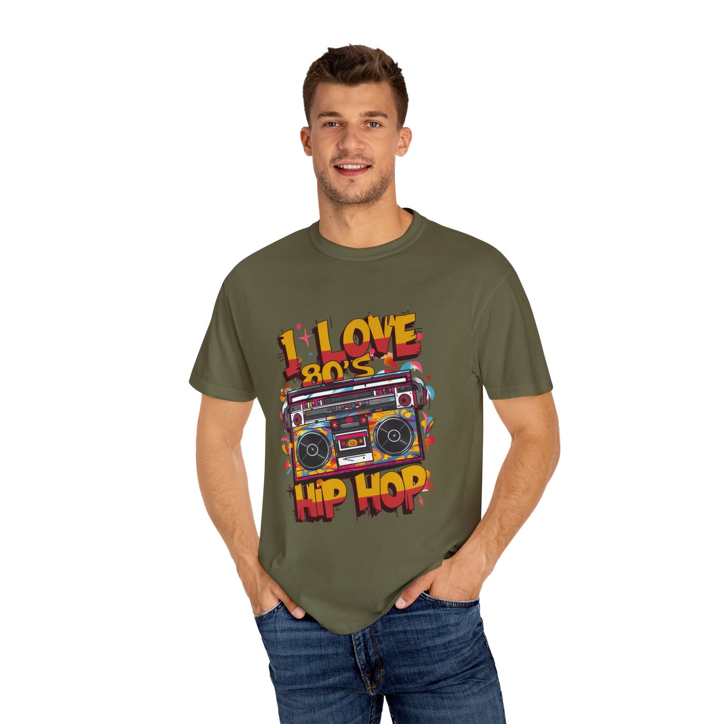 I Love 80's Hip Hop Graphic Unisex Garment-dyed T-shirt Cotton Funny Humorous Graphic Soft Premium Unisex Men Women Sage T-shirt Birthday Gift-54