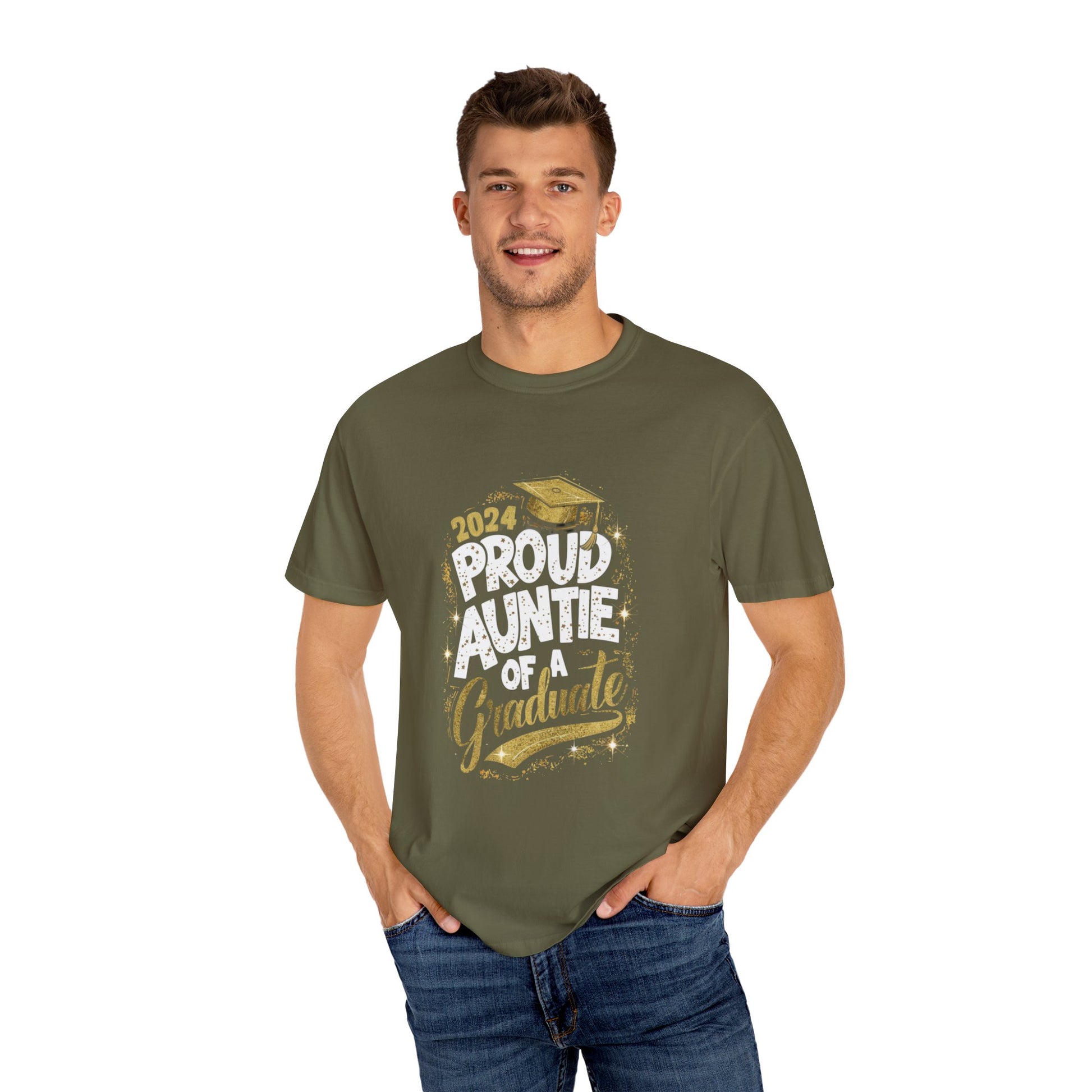Proud Auntie of a 2024 Graduate Unisex Garment-dyed T-shirt Cotton Funny Humorous Graphic Soft Premium Unisex Men Women Sage T-shirt Birthday Gift-53