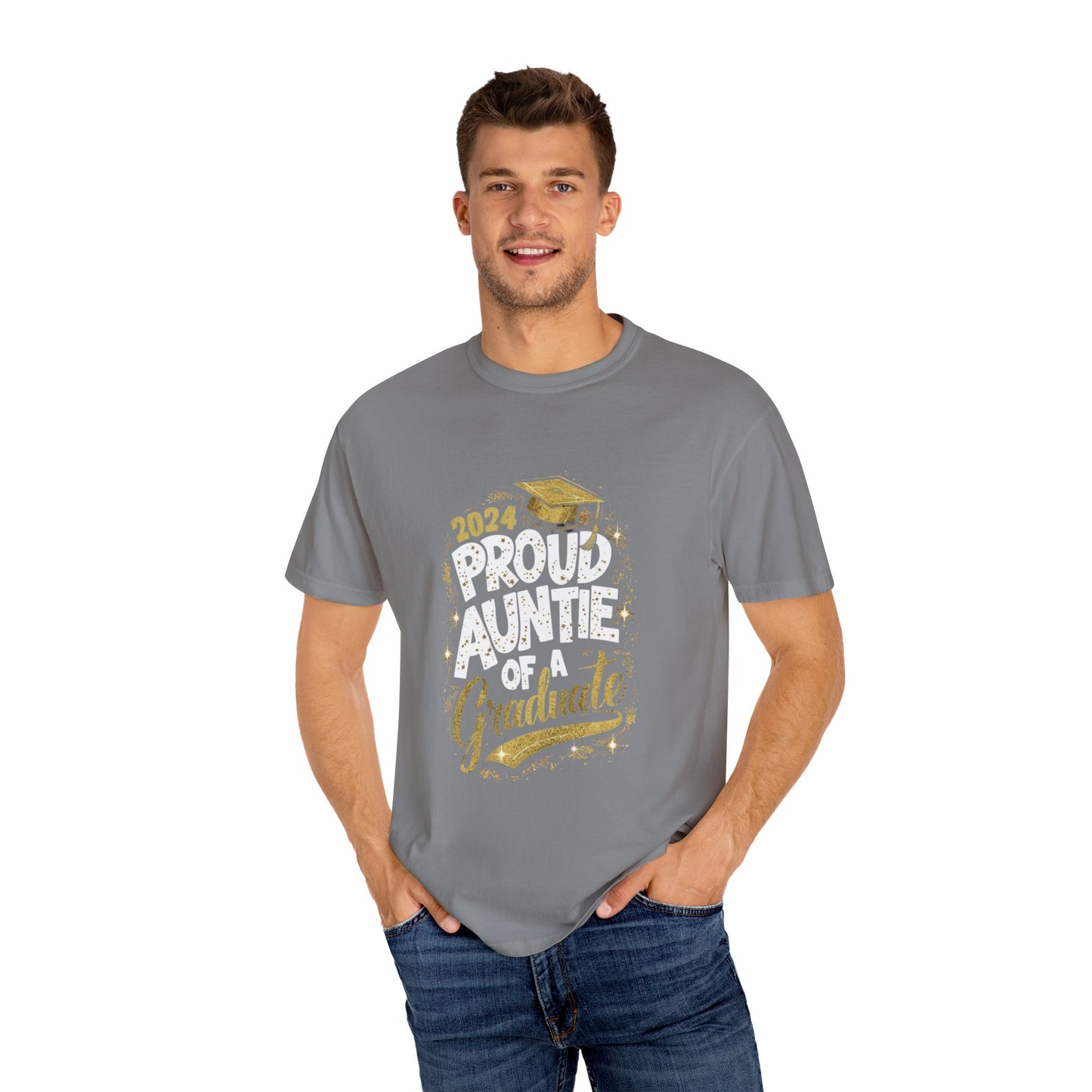 Proud Auntie of a 2024 Graduate Unisex Garment-dyed T-shirt Cotton Funny Humorous Graphic Soft Premium Unisex Men Women Grey T-shirt Birthday Gift-41