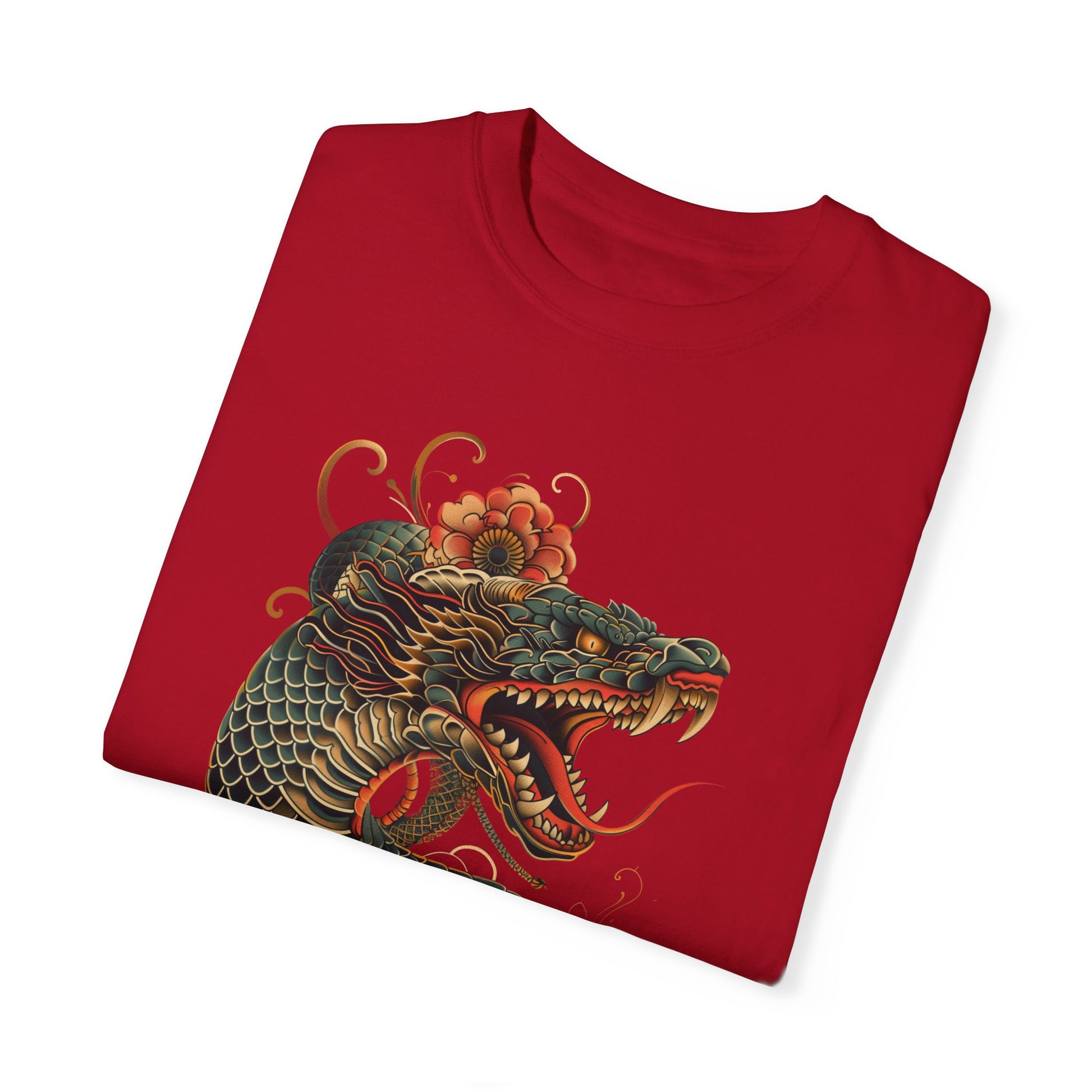 Irezumi Art King Cobra Snake Japanese Tattoo Style Graphic Unisex Garment-dyed T-shirt Cotton Funny Humorous Graphic Soft Premium Unisex Men Women Red T-shirt Birthday Gift-20