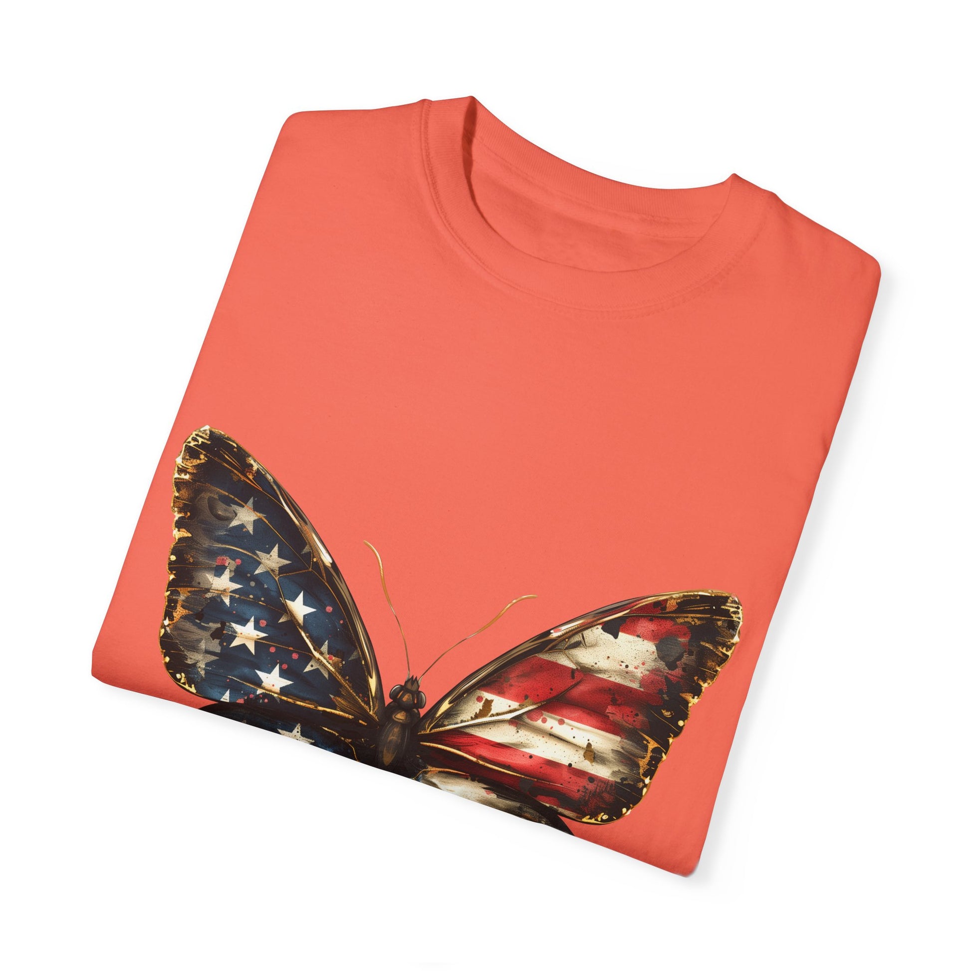 American Flag Butterfly Graphic Unisex Garment Dyed T-shirt Cotton Funny Humorous Graphic Soft Premium Unisex Men Women Bright Salmon T-shirt Birthday Gift-32
