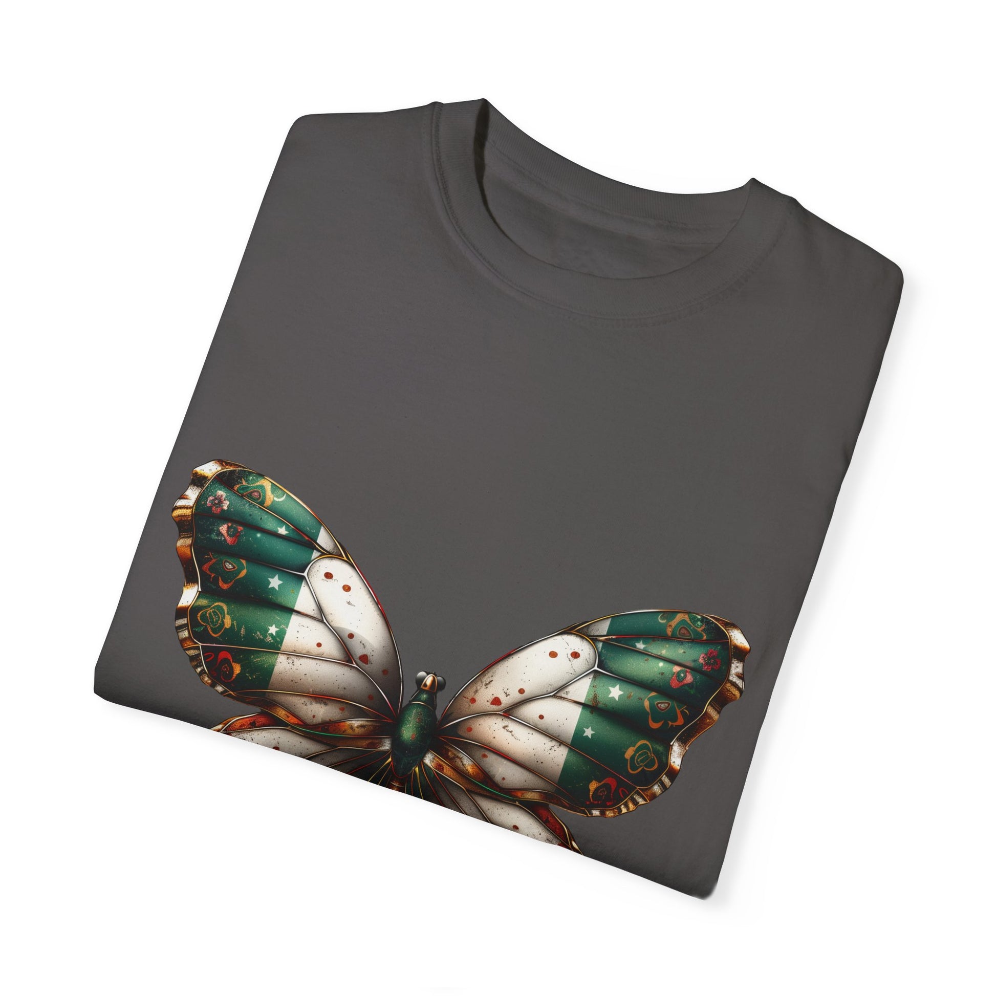 Mexican Pride Flag Butterfly Graphic Unisex Garment Dyed T-shirt Cotton Funny Humorous Graphic Soft Premium Unisex Men Women Graphite T-shirt Birthday Gift-38