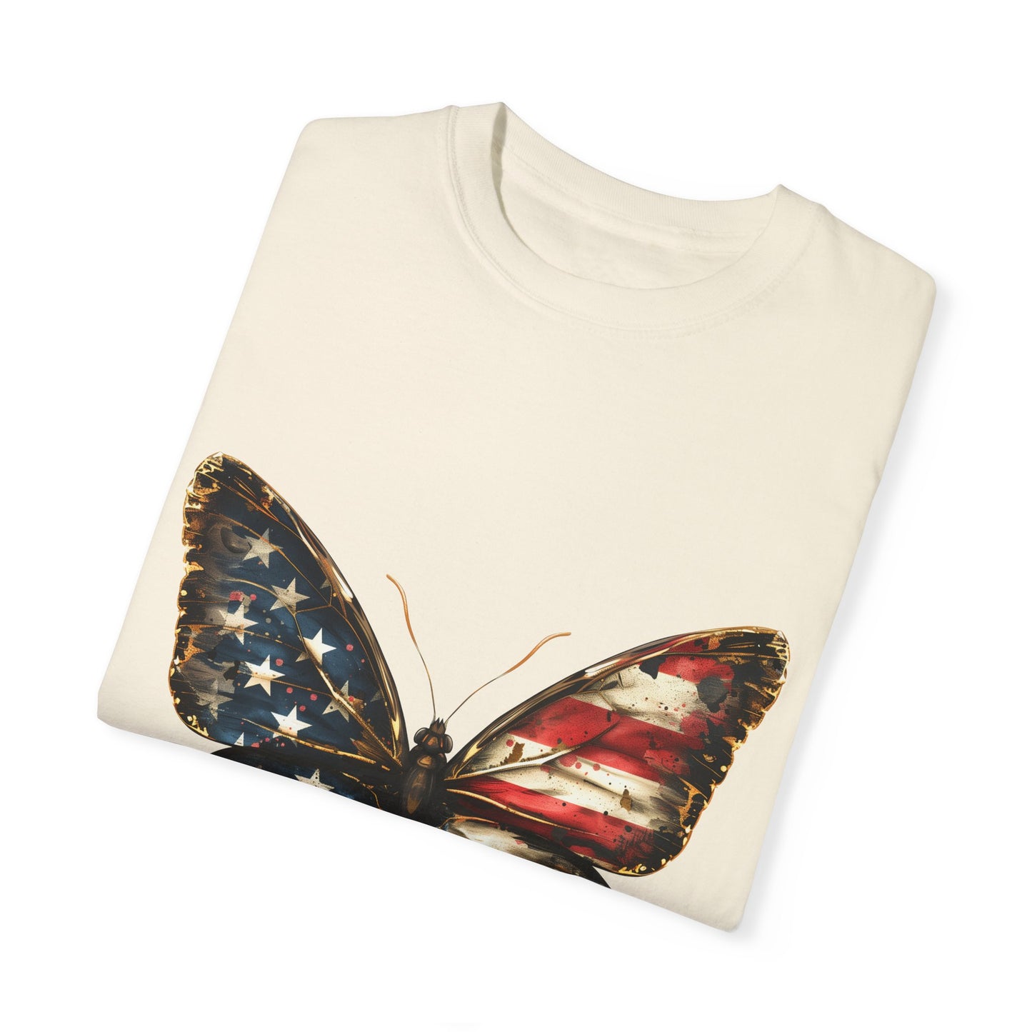 American Flag Butterfly Graphic Unisex Garment Dyed T-shirt Cotton Funny Humorous Graphic Soft Premium Unisex Men Women Ivory T-shirt Birthday Gift-44