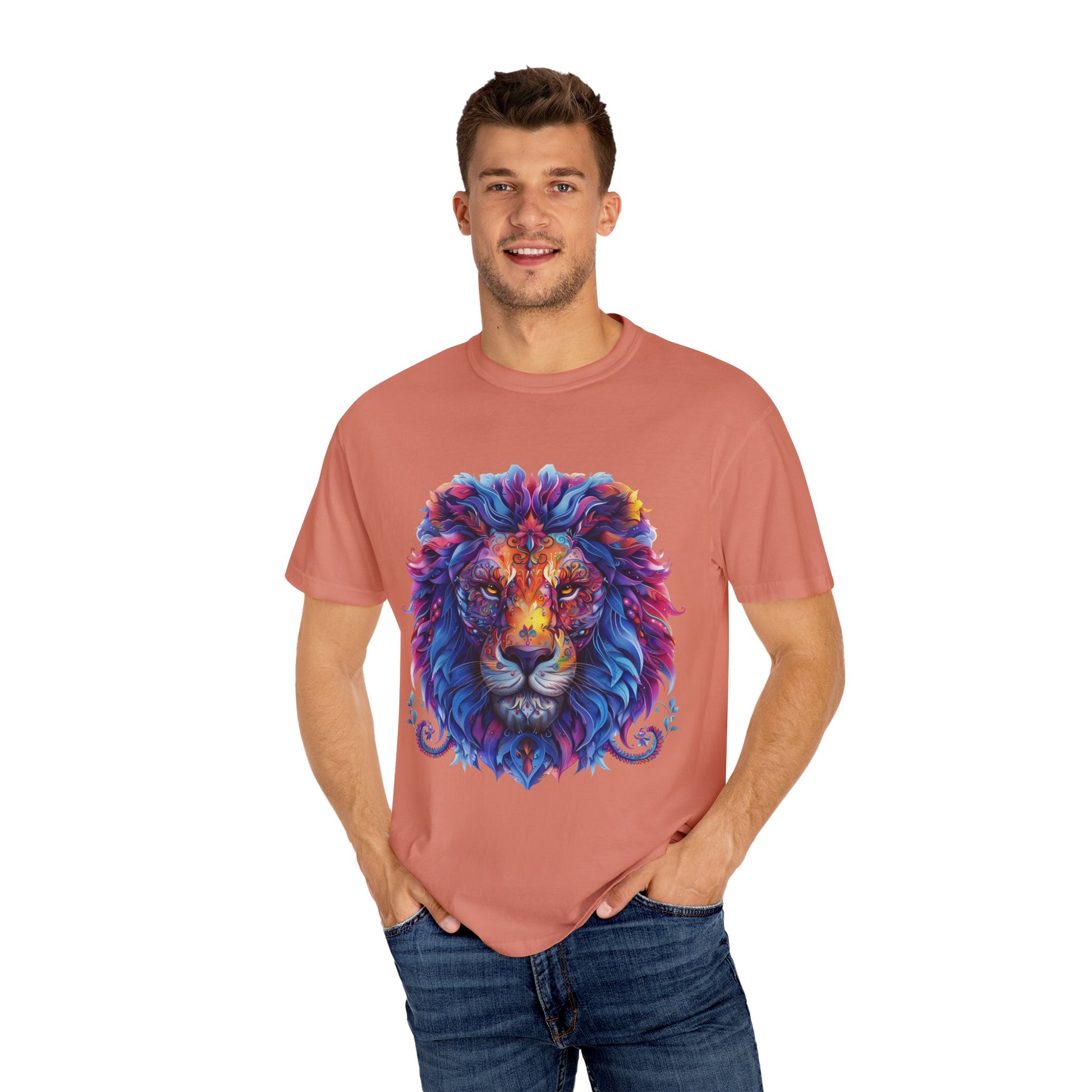 Lion Head Cool Graphic Design Novelty Unisex Garment-dyed T-shirt Cotton Funny Humorous Graphic Soft Premium Unisex Men Women Terracotta T-shirt Birthday Gift-57