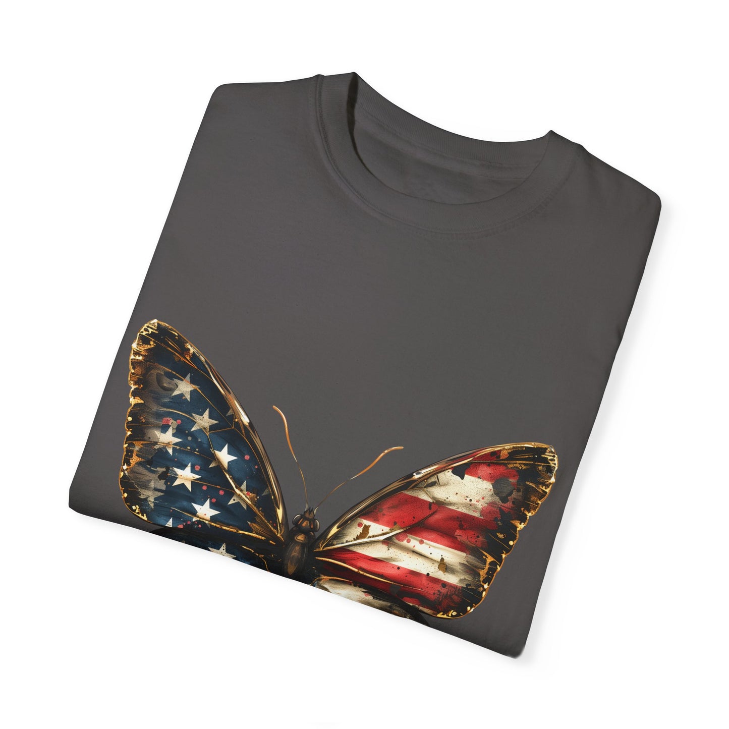 American Flag Butterfly Graphic Unisex Garment Dyed T-shirt Cotton Funny Humorous Graphic Soft Premium Unisex Men Women Graphite T-shirt Birthday Gift-38