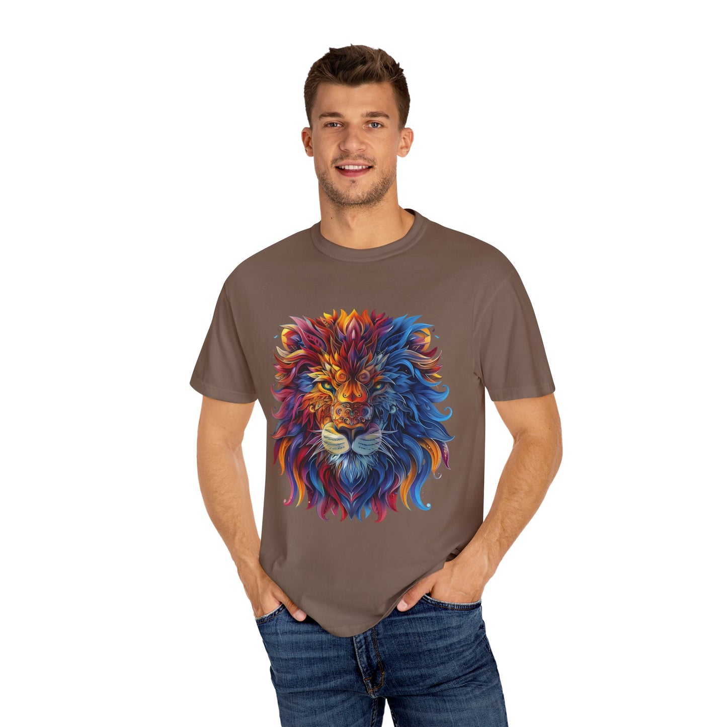 Lion Head Cool Graphic Design Novelty Unisex Garment-dyed T-shirt Cotton Funny Humorous Graphic Soft Premium Unisex Men Women Espresso T-shirt Birthday Gift-60