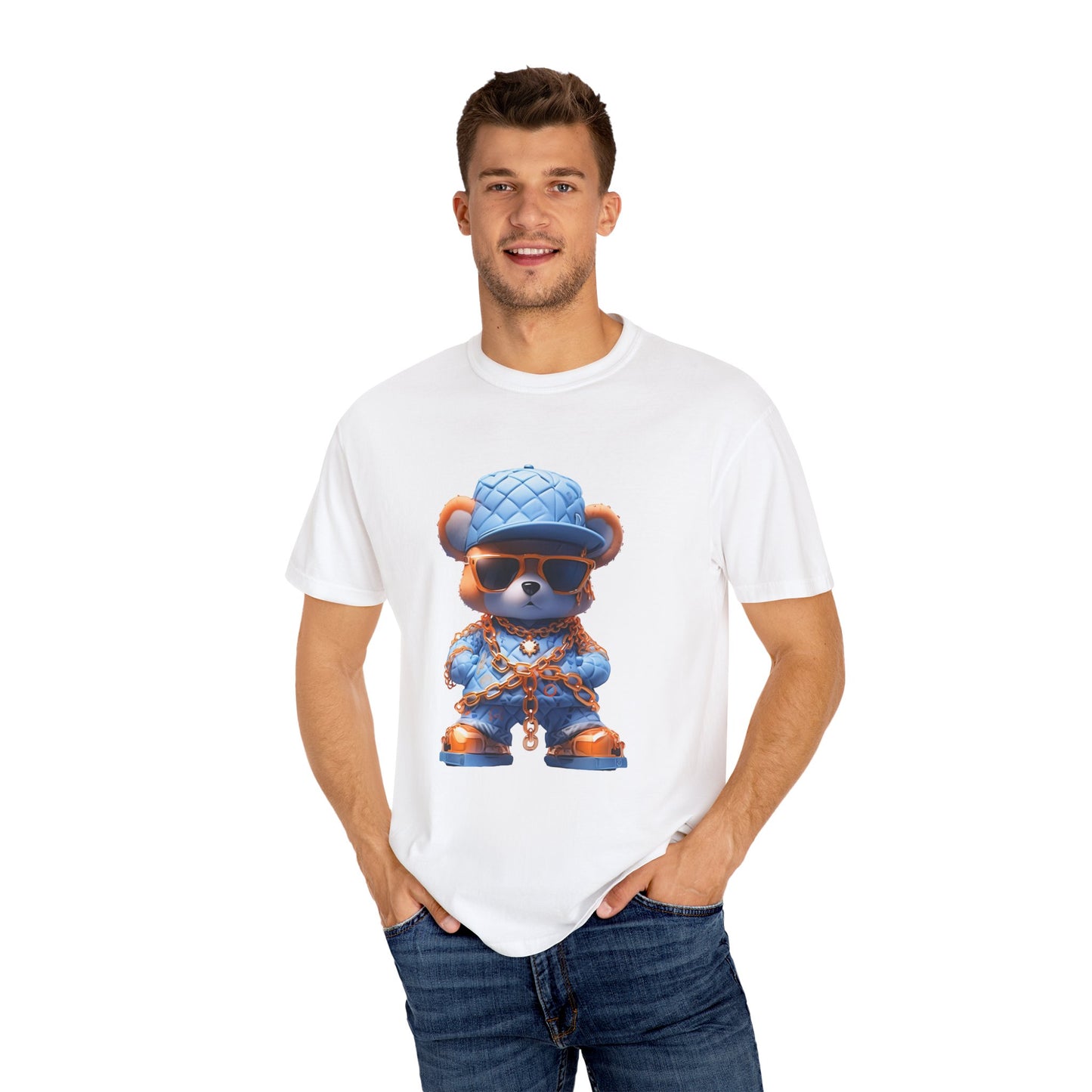 Hip Hop Teddy Bear Graphic Unisex Garment-dyed T-shirt Cotton Funny Humorous Graphic Soft Premium Unisex Men Women White T-shirt Birthday Gift-24