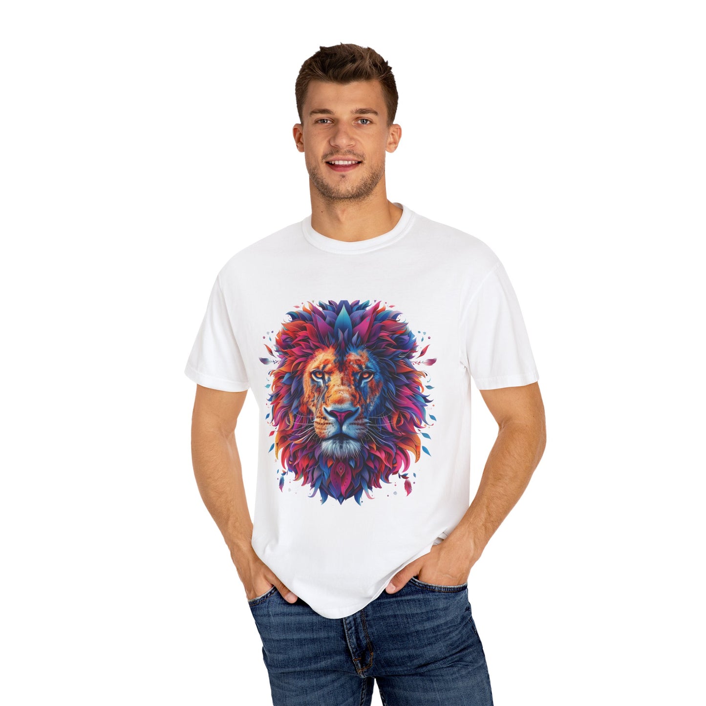 Lion Head Cool Graphic Design Novelty Unisex Garment-dyed T-shirt Cotton Funny Humorous Graphic Soft Premium Unisex Men Women White T-shirt Birthday Gift-24