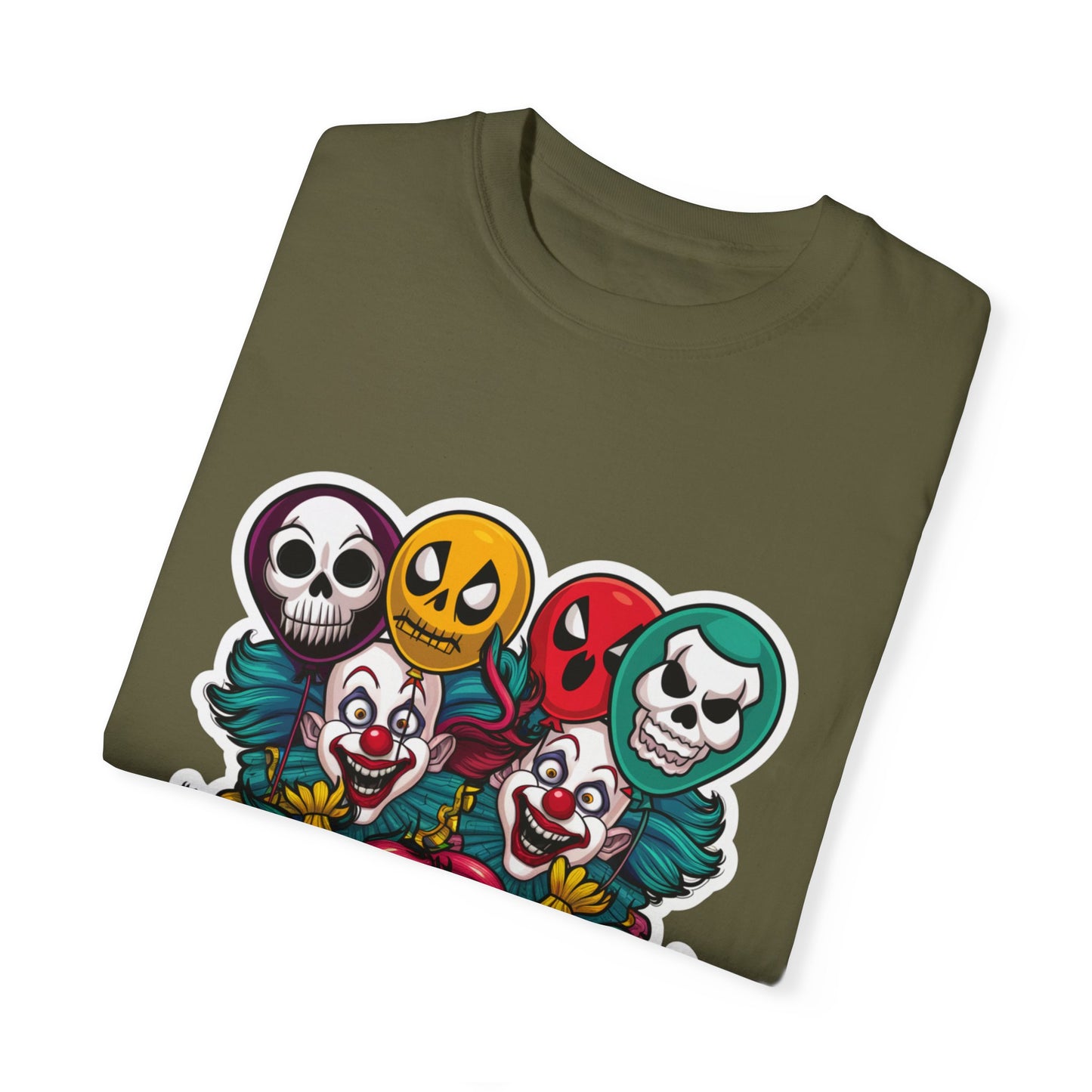 Funny Horror Scary Clown Face Urban Sarcastic Graphic Unisex Garment Dyed T-shirt Cotton Funny Humorous Graphic Soft Premium Unisex Men Women Sage T-shirt Birthday Gift-53