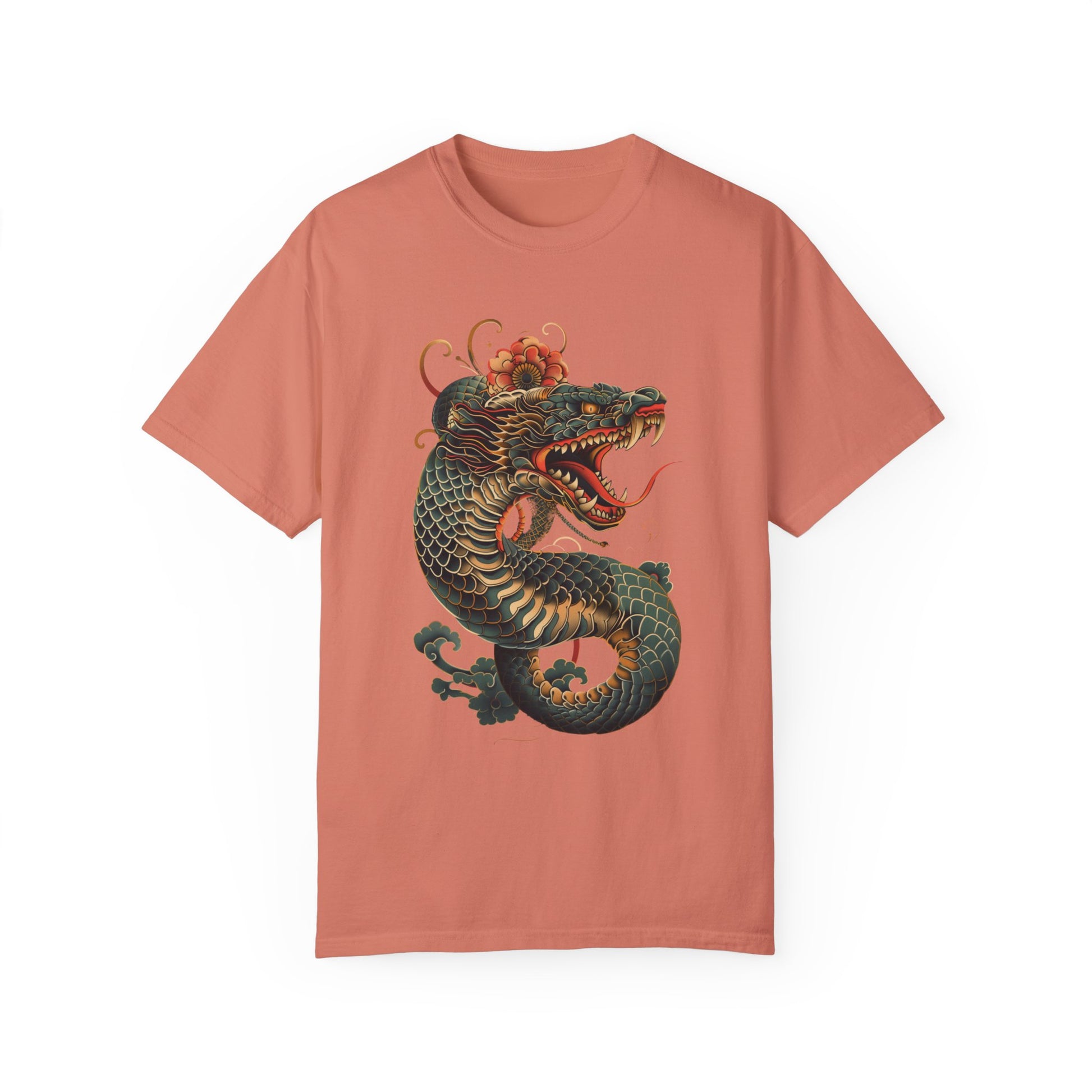 Irezumi Art King Cobra Snake Japanese Tattoo Style Graphic Unisex Garment-dyed T-shirt Cotton Funny Humorous Graphic Soft Premium Unisex Men Women Terracotta T-shirt Birthday Gift-14