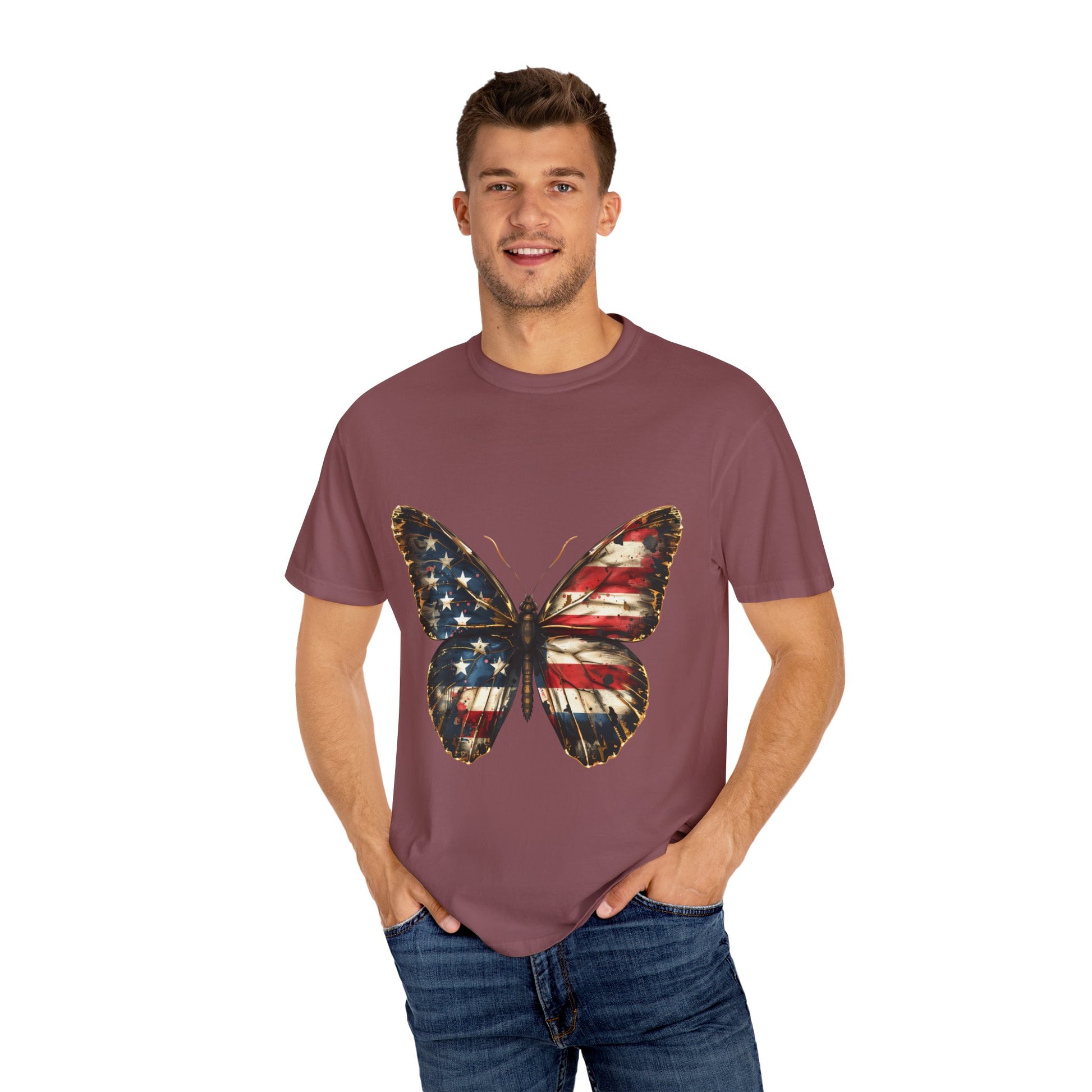 American Flag Butterfly Graphic Unisex Garment Dyed T-shirt Cotton Funny Humorous Graphic Soft Premium Unisex Men Women Brick T-shirt Birthday Gift-30
