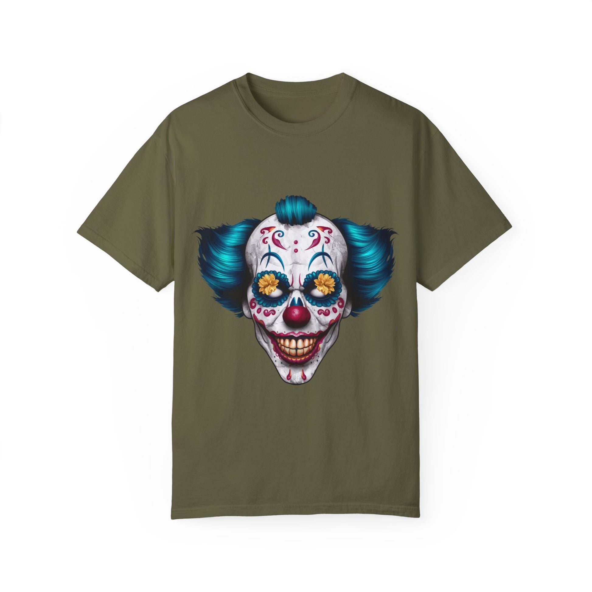Funny Horror Scary Clown Face Urban Sarcastic Graphic Unisex Garment Dyed T-shirt Cotton Funny Humorous Graphic Soft Premium Unisex Men Women Sage T-shirt Birthday Gift-13